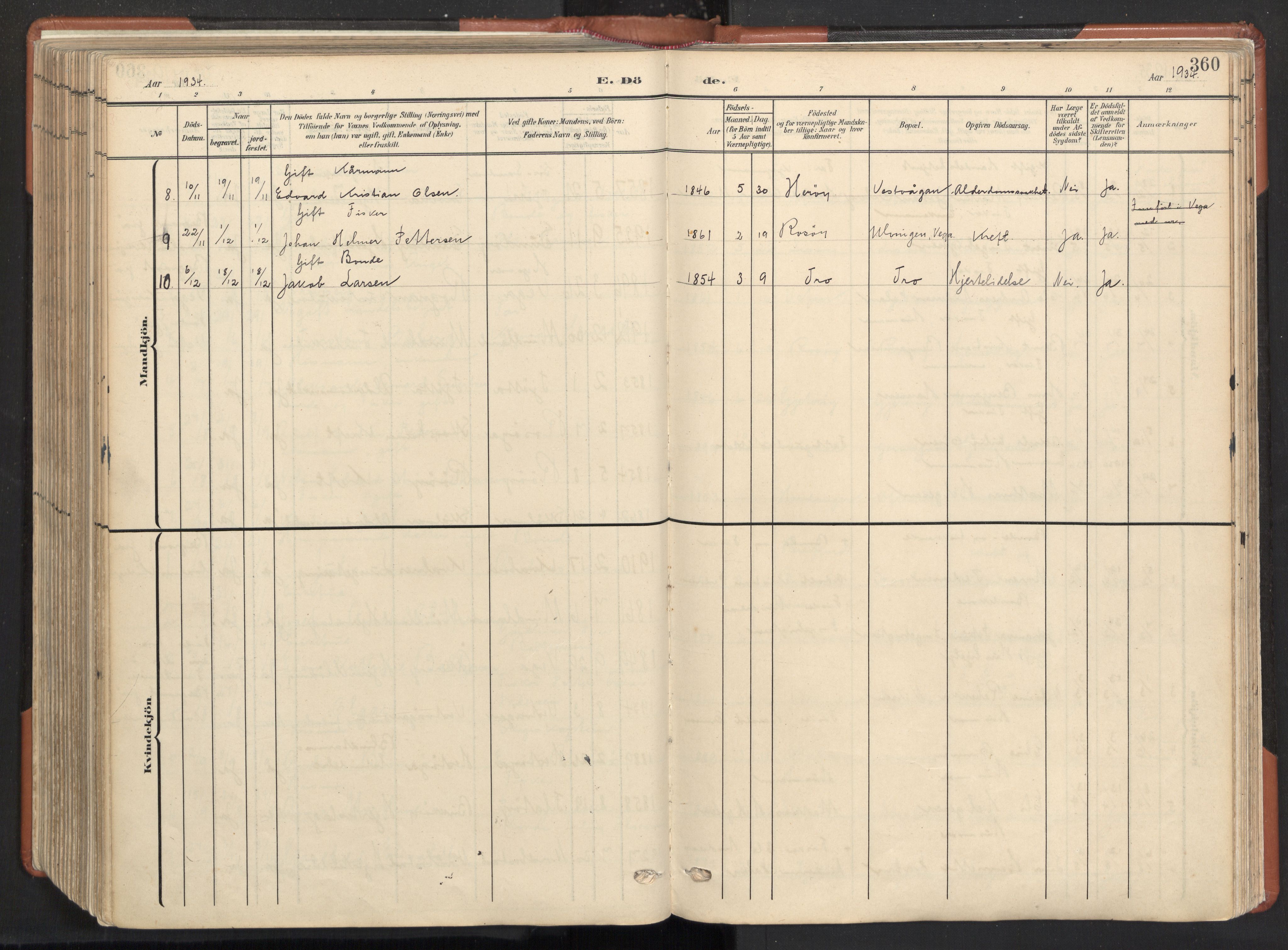 Ministerialprotokoller, klokkerbøker og fødselsregistre - Nordland, SAT/A-1459/817/L0265: Ministerialbok nr. 817A05, 1908-1944, s. 360