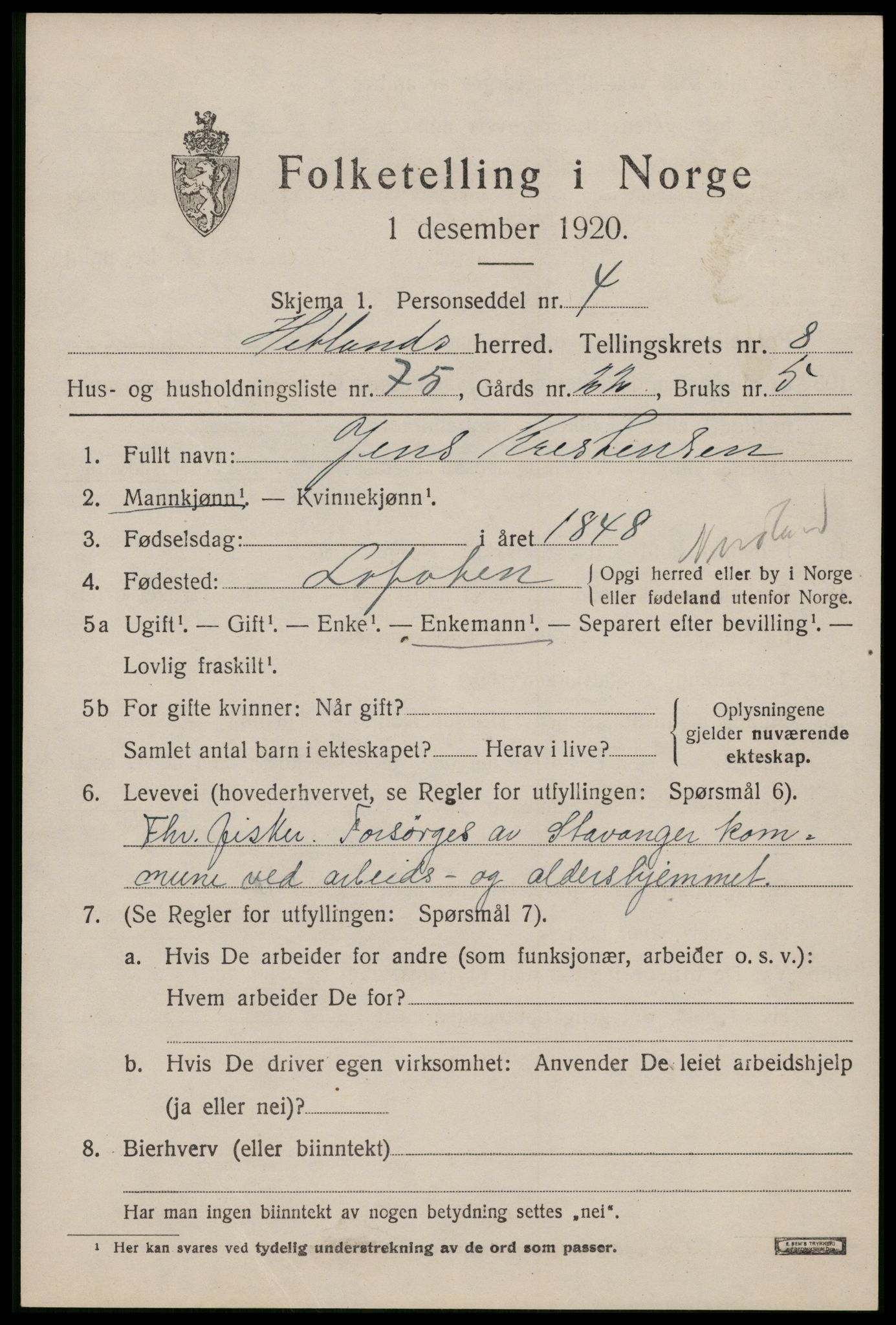 SAST, Folketelling 1920 for 1126 Hetland herred, 1920, s. 16731
