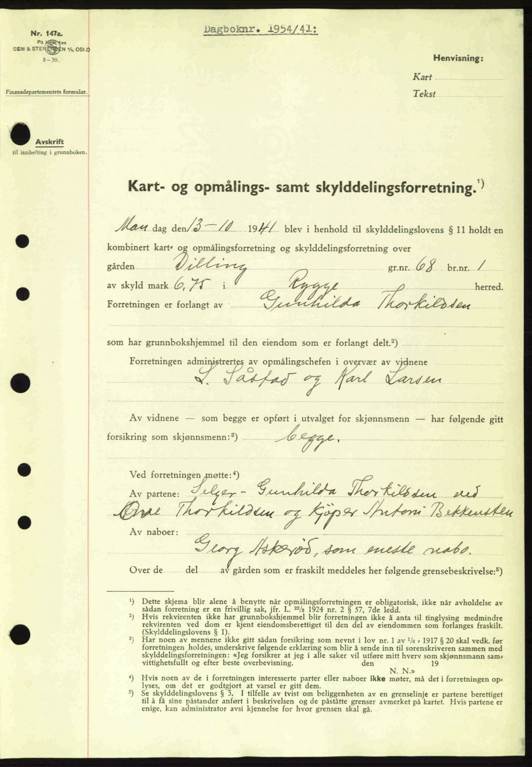Moss sorenskriveri, SAO/A-10168: Pantebok nr. A9, 1941-1942, Dagboknr: 1954/1941