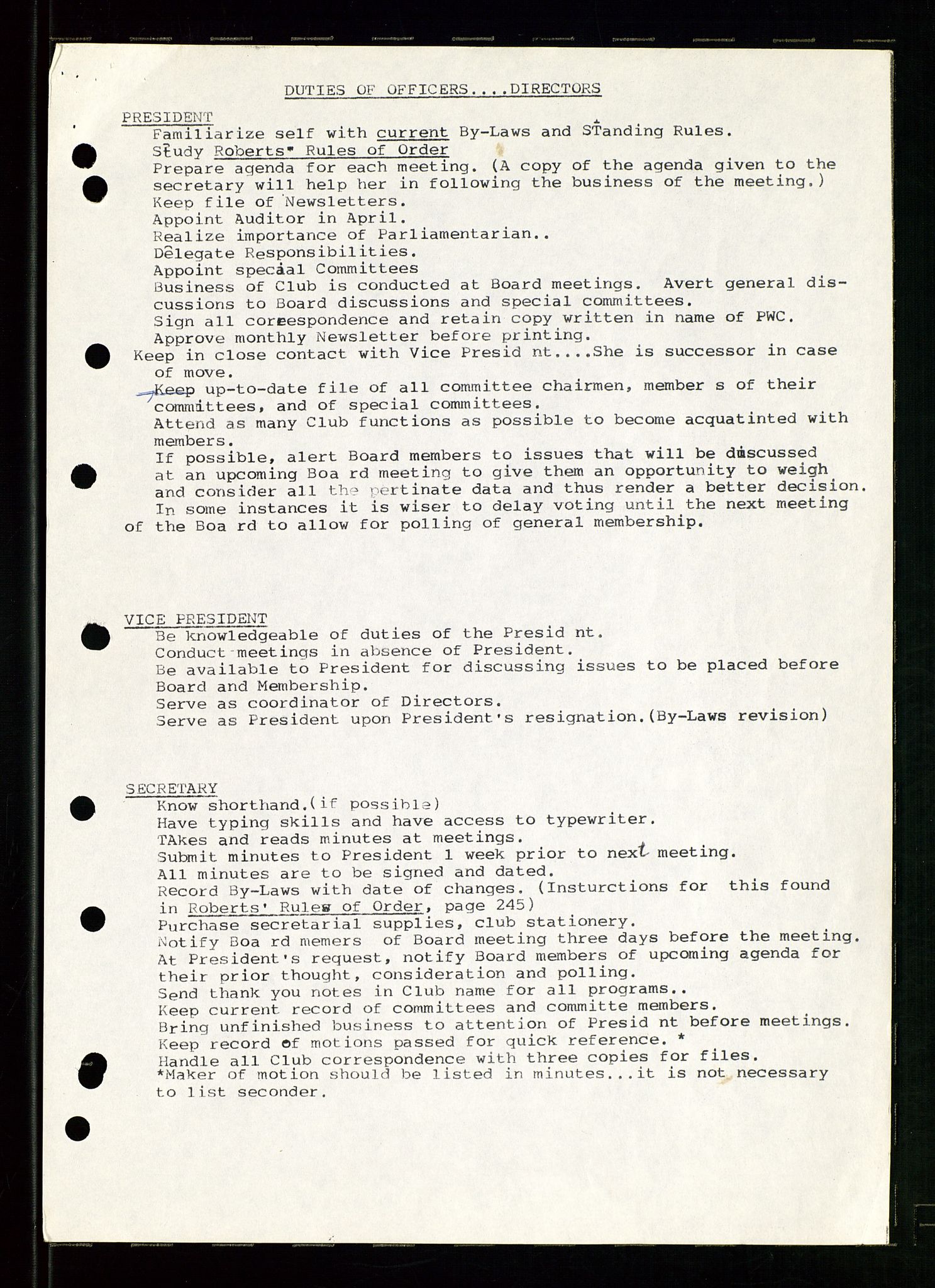 PA 1547 - Petroleum Wives Club, AV/SAST-A-101974/D/Da/L0001: President's file, 1975-1980