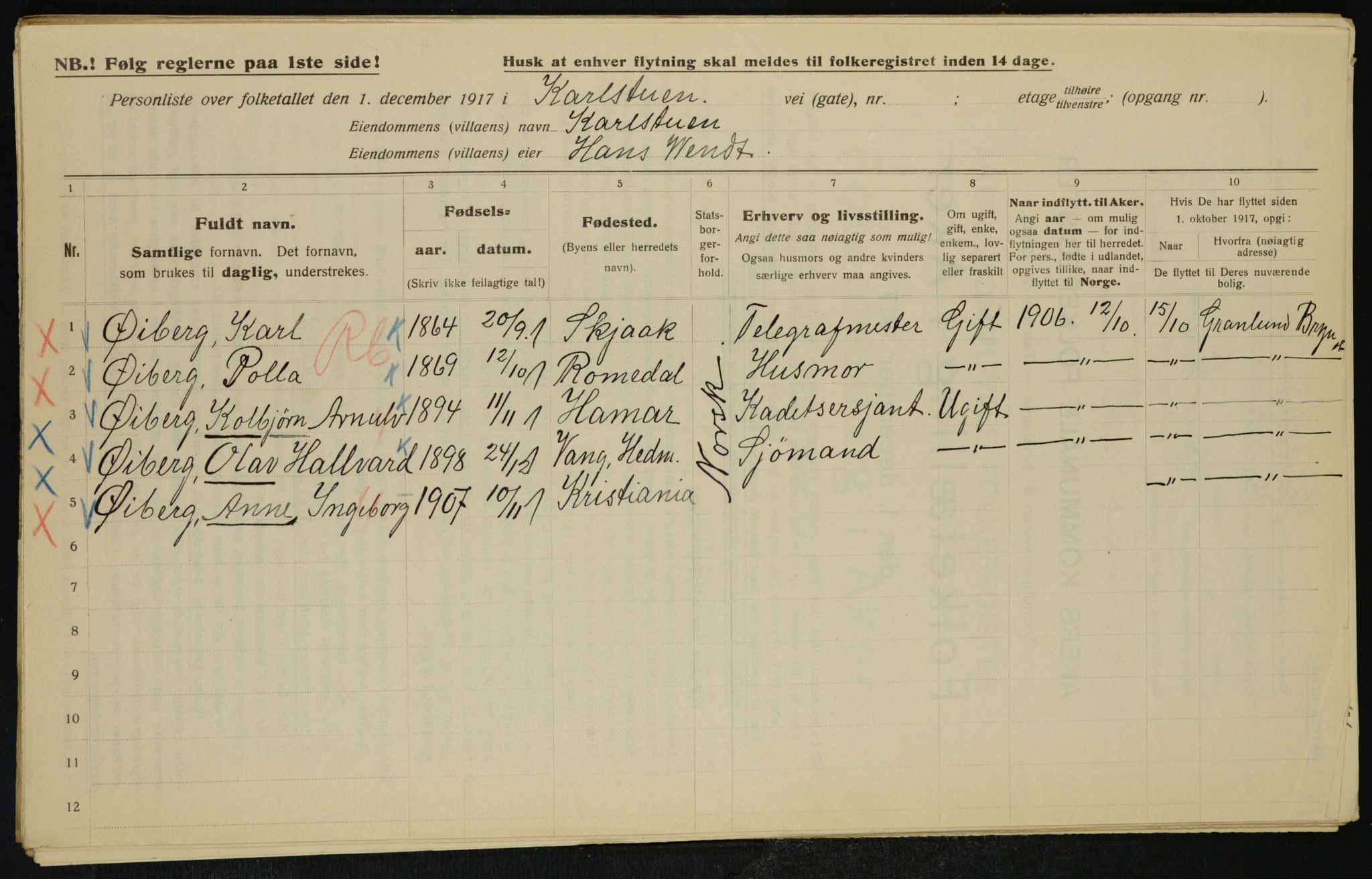 OBA, Kommunal folketelling 1.12.1917 for Aker, 1917, s. 27280