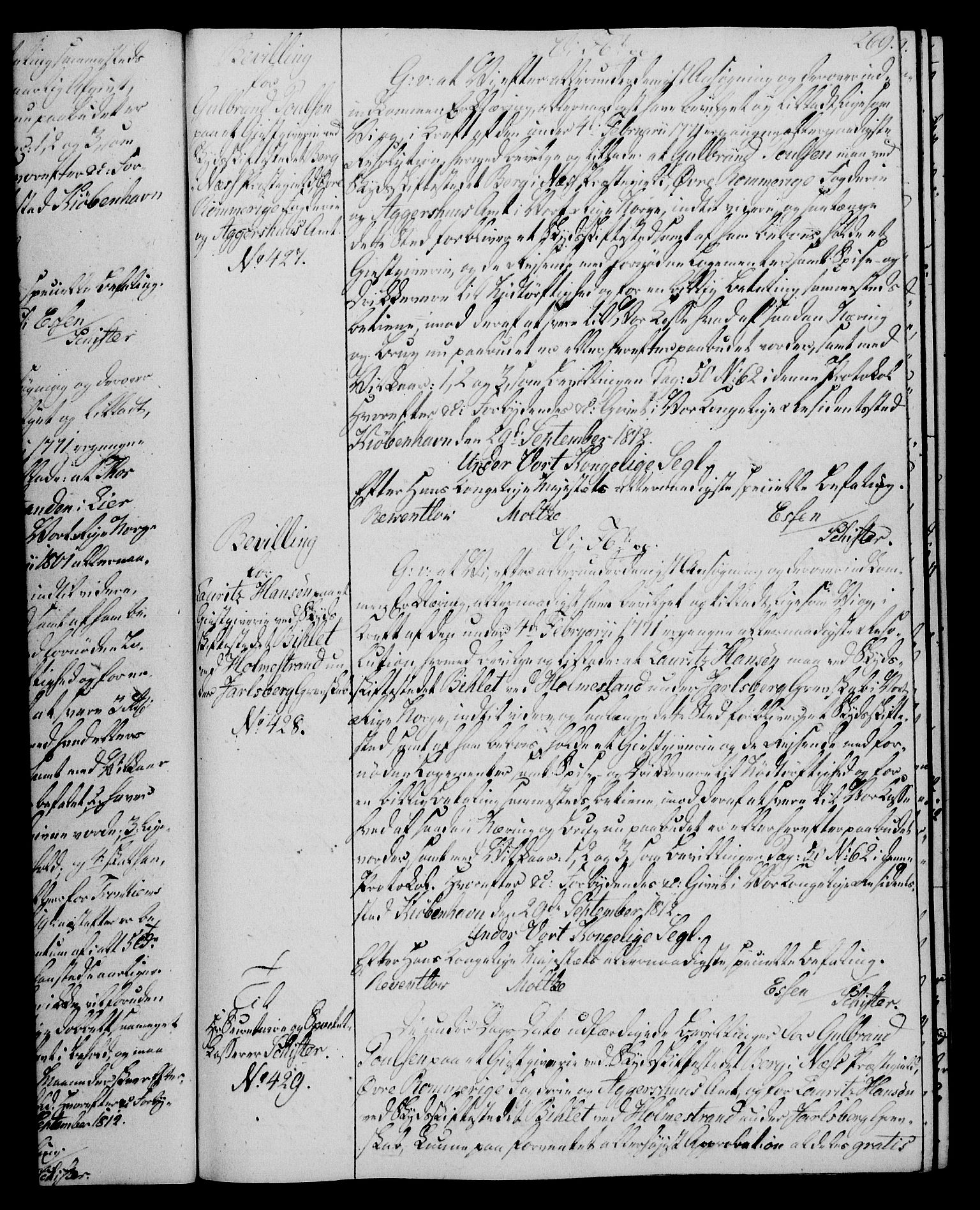 Rentekammeret, Kammerkanselliet, AV/RA-EA-3111/G/Gg/Gga/L0020: Norsk ekspedisjonsprotokoll med register (merket RK 53.20), 1811-1814, s. 269