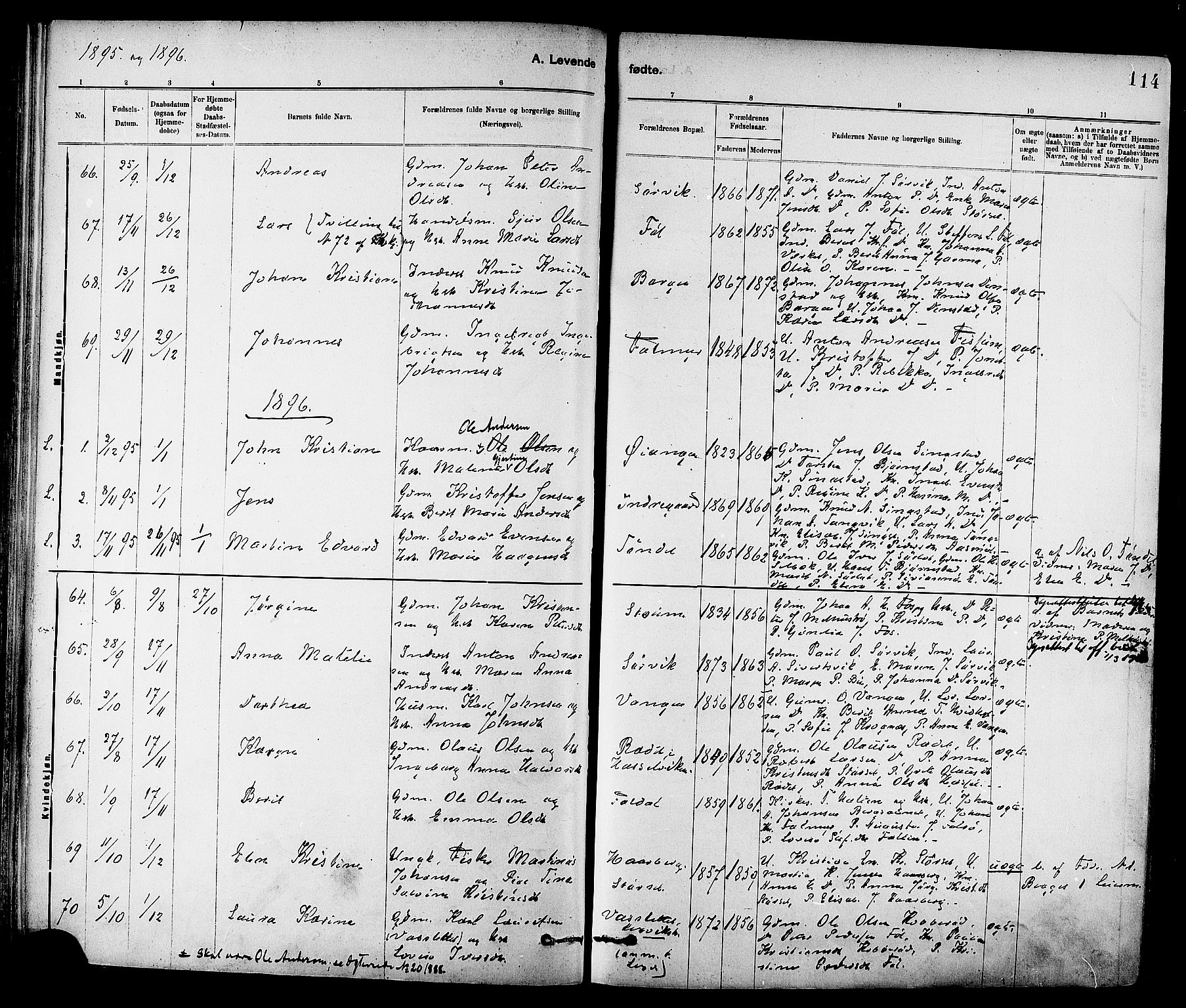 Ministerialprotokoller, klokkerbøker og fødselsregistre - Sør-Trøndelag, AV/SAT-A-1456/647/L0634: Ministerialbok nr. 647A01, 1885-1896, s. 114