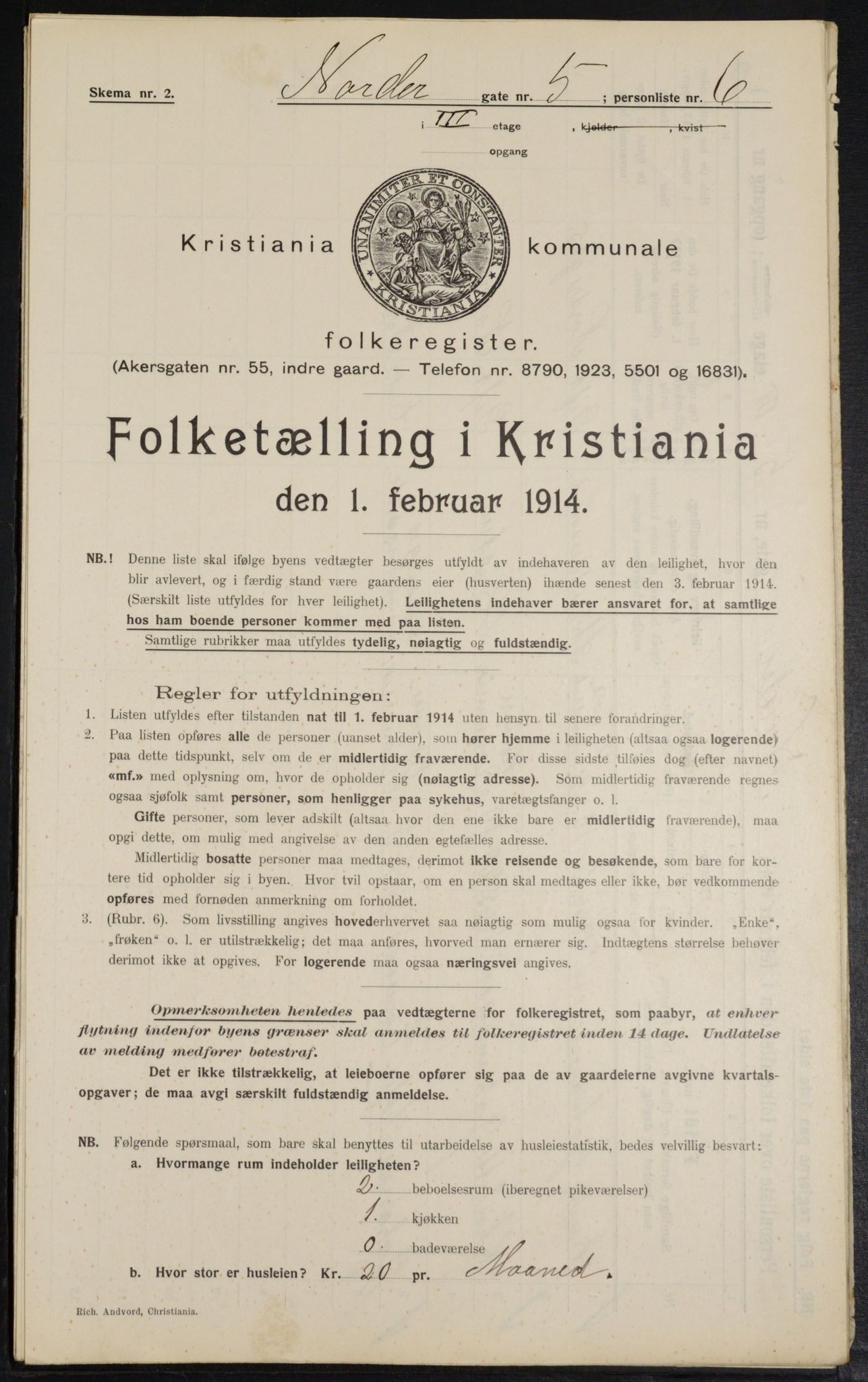 OBA, Kommunal folketelling 1.2.1914 for Kristiania, 1914, s. 73061