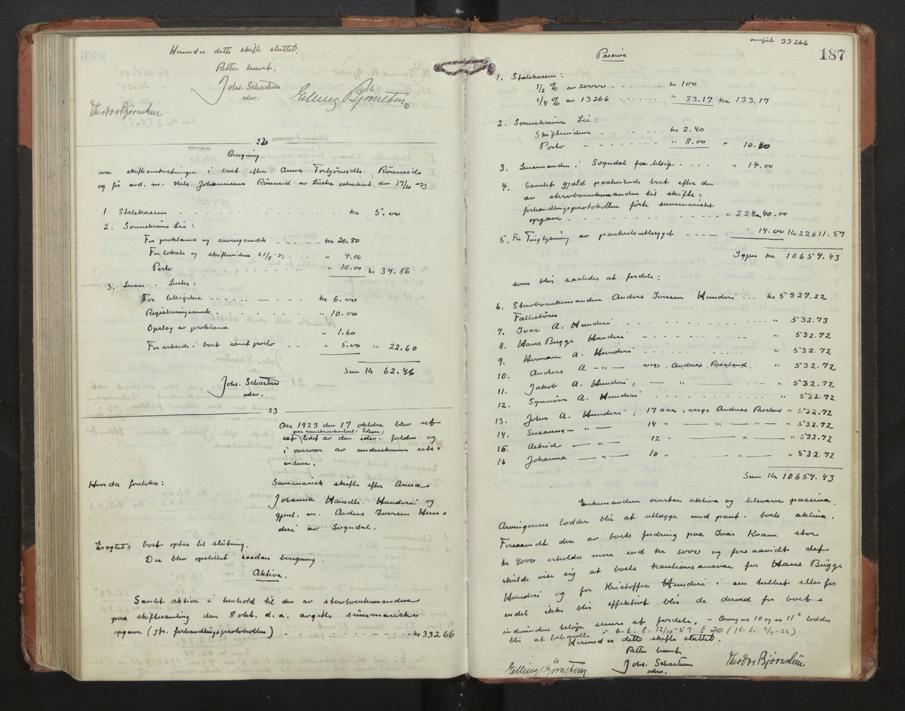 Indre Sogn tingrett, AV/SAB-A-3301/1/H/Hd/L0008: Skifteutlodningsprotokoll 8, 1912-1923, s. 186b-187a