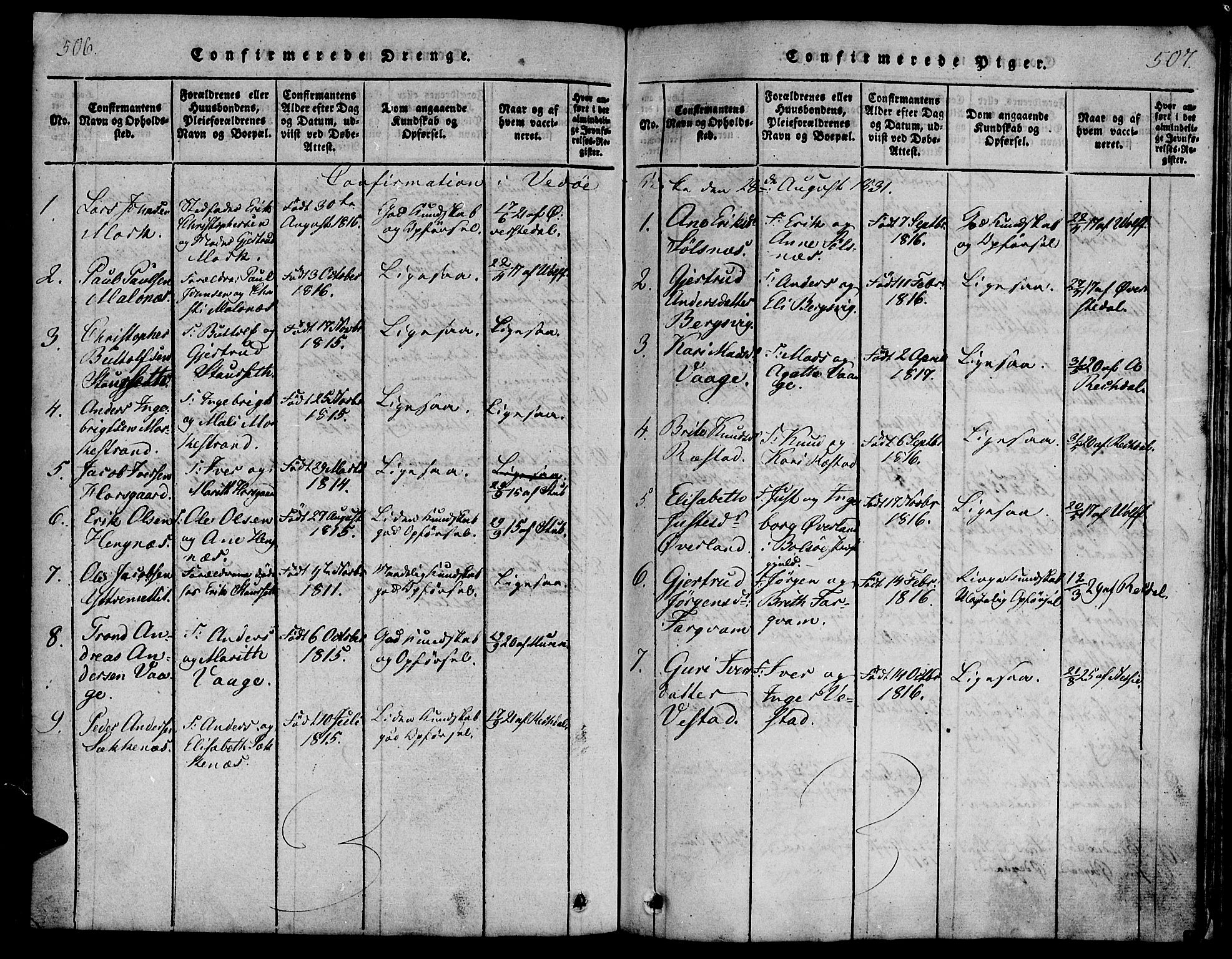Ministerialprotokoller, klokkerbøker og fødselsregistre - Møre og Romsdal, AV/SAT-A-1454/547/L0602: Ministerialbok nr. 547A04, 1818-1845, s. 506-507
