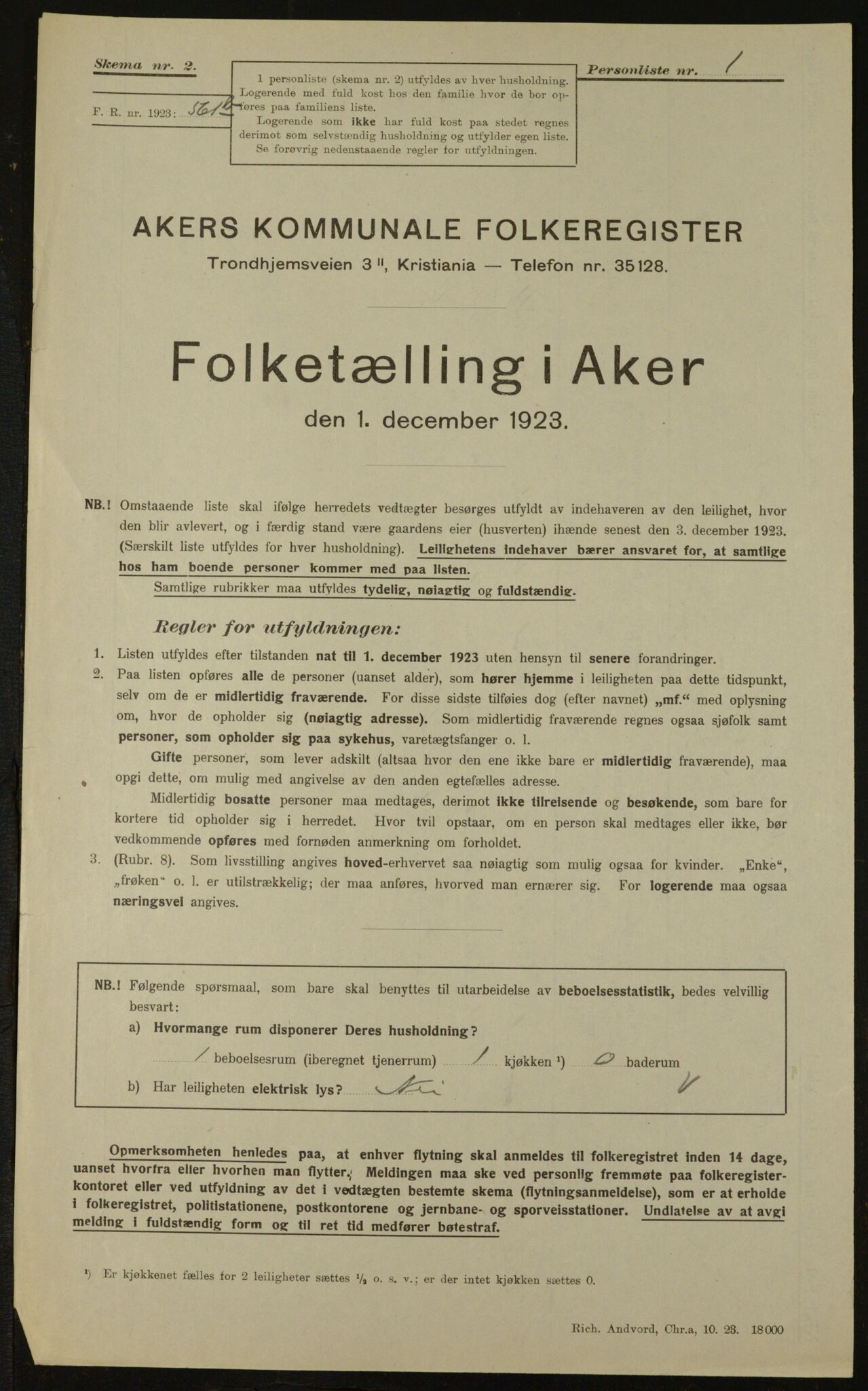 , Kommunal folketelling 1.12.1923 for Aker, 1923, s. 3272