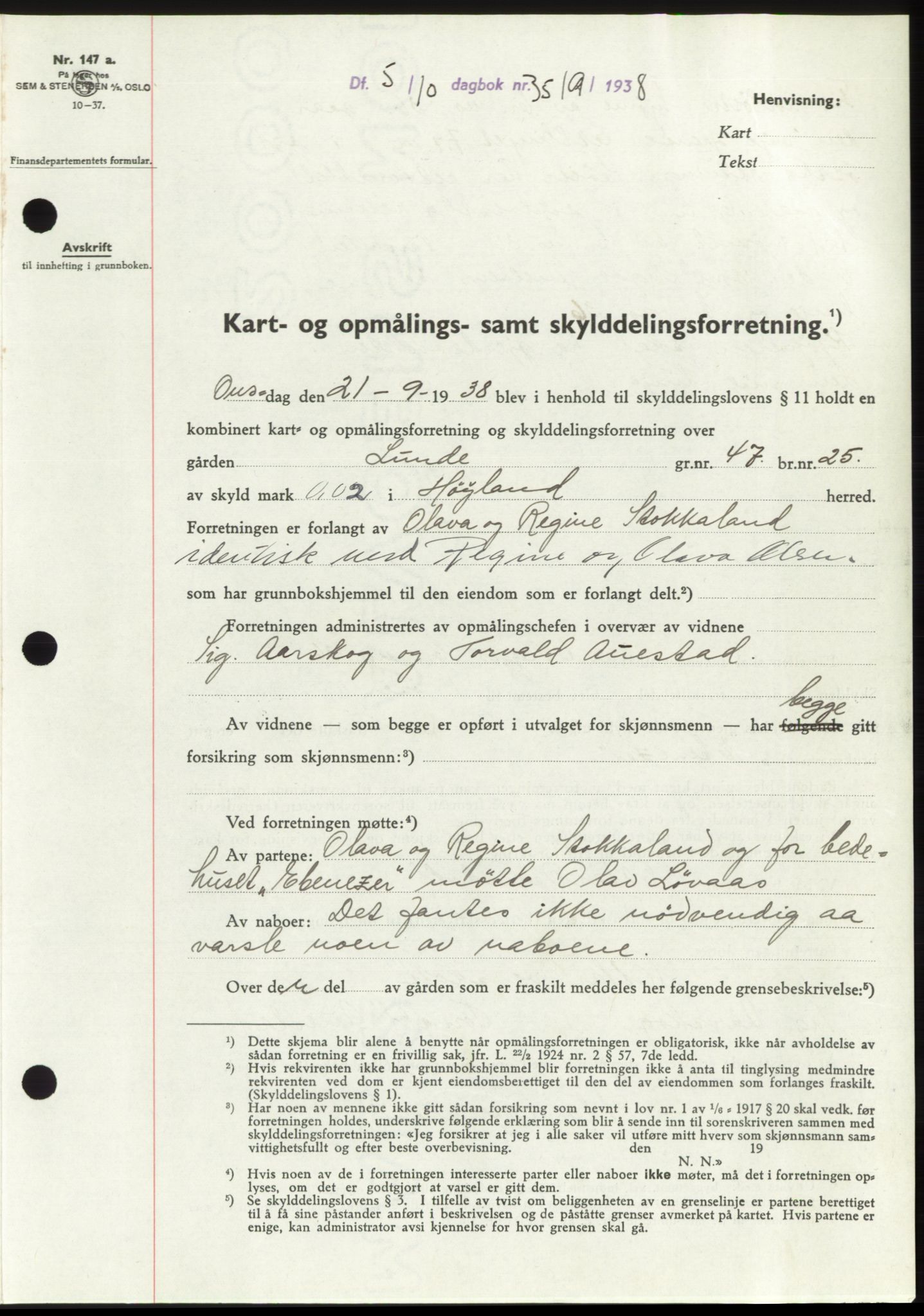 Jæren sorenskriveri, SAST/A-100310/03/G/Gba/L0072: Pantebok, 1938-1938, Dagboknr: 3519/1938