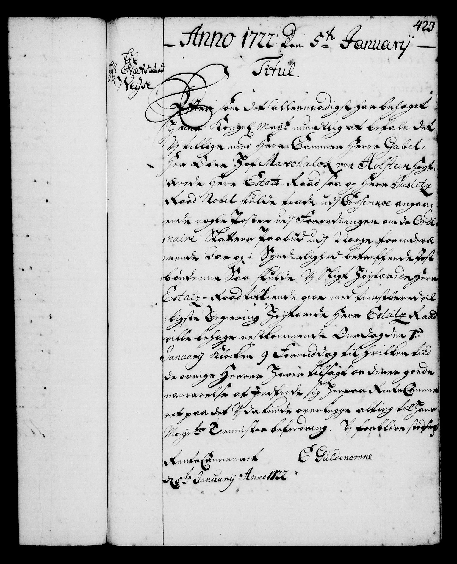 Rentekammeret, Kammerkanselliet, RA/EA-3111/G/Gg/Gga/L0001: Norsk ekspedisjonsprotokoll med register (merket RK 53.1), 1720-1723, s. 423