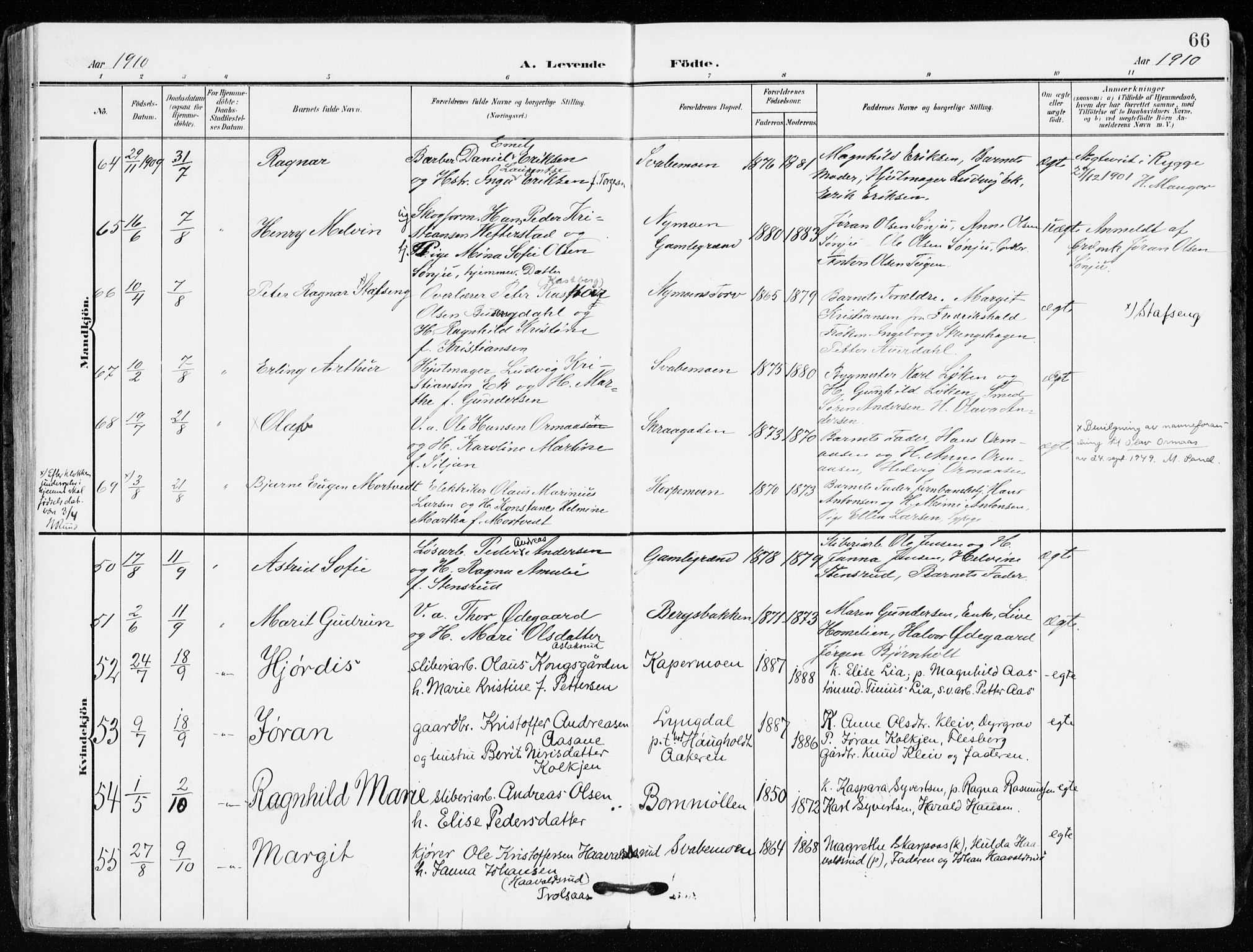 Kongsberg kirkebøker, AV/SAKO-A-22/F/Fb/L0004: Ministerialbok nr. II 4, 1906-1918, s. 66