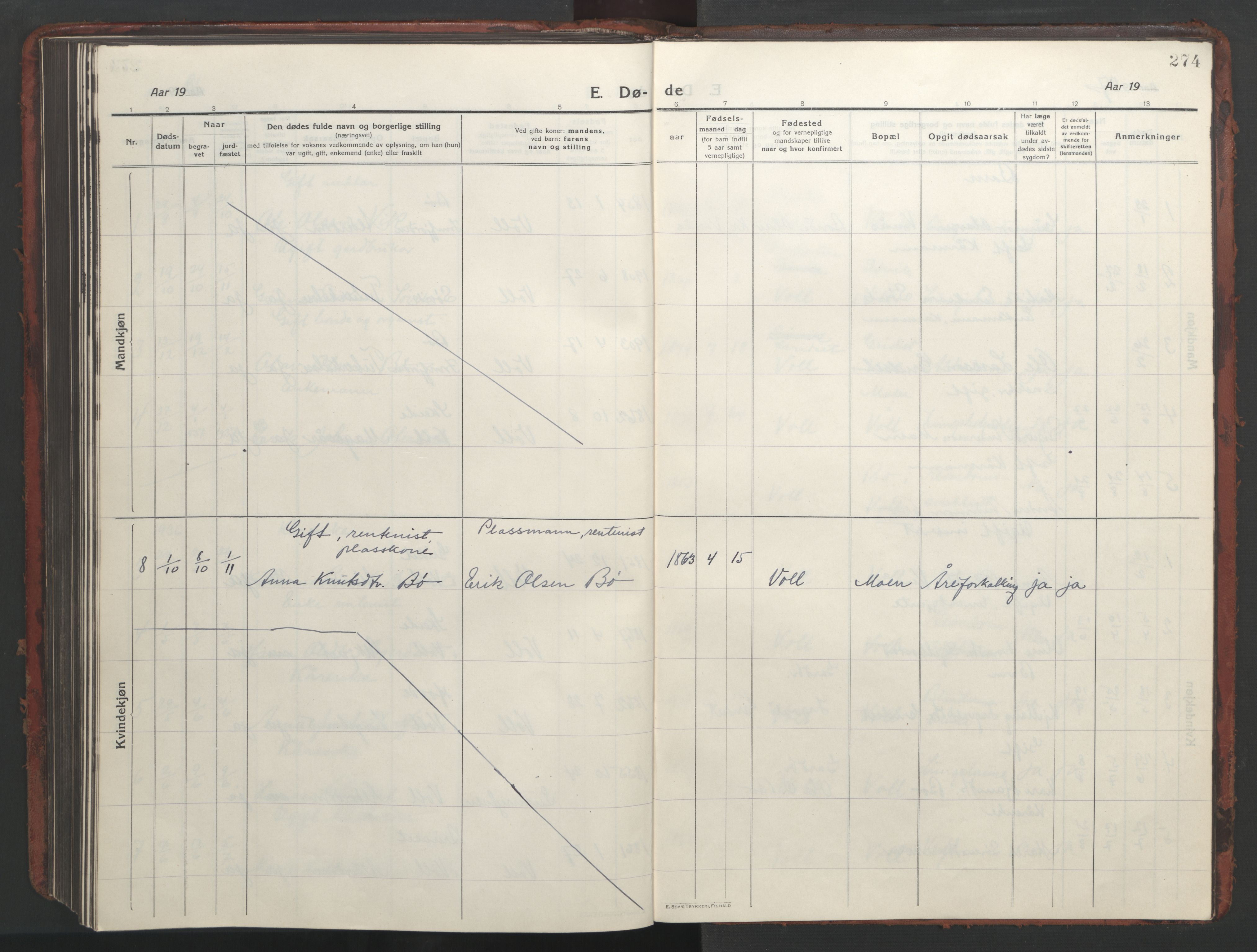 Ministerialprotokoller, klokkerbøker og fødselsregistre - Møre og Romsdal, AV/SAT-A-1454/543/L0565: Klokkerbok nr. 543C03, 1916-1955, s. 274