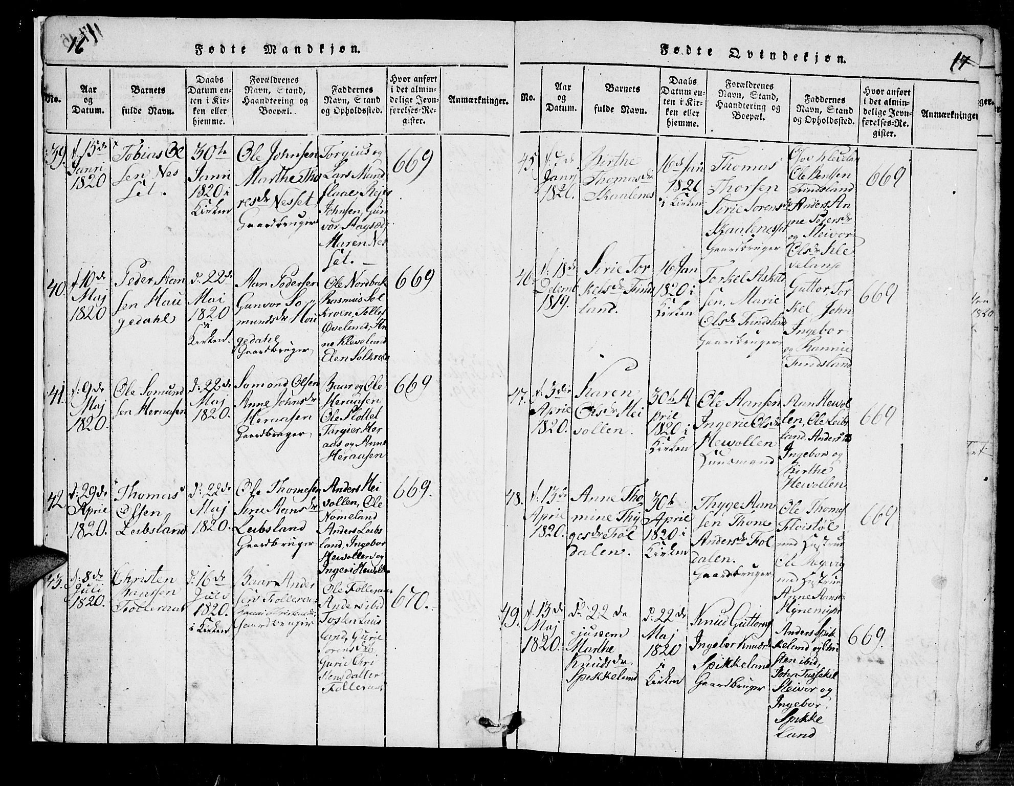 Bjelland sokneprestkontor, SAK/1111-0005/F/Fa/Fab/L0002: Ministerialbok nr. A 2, 1816-1869, s. 16-17