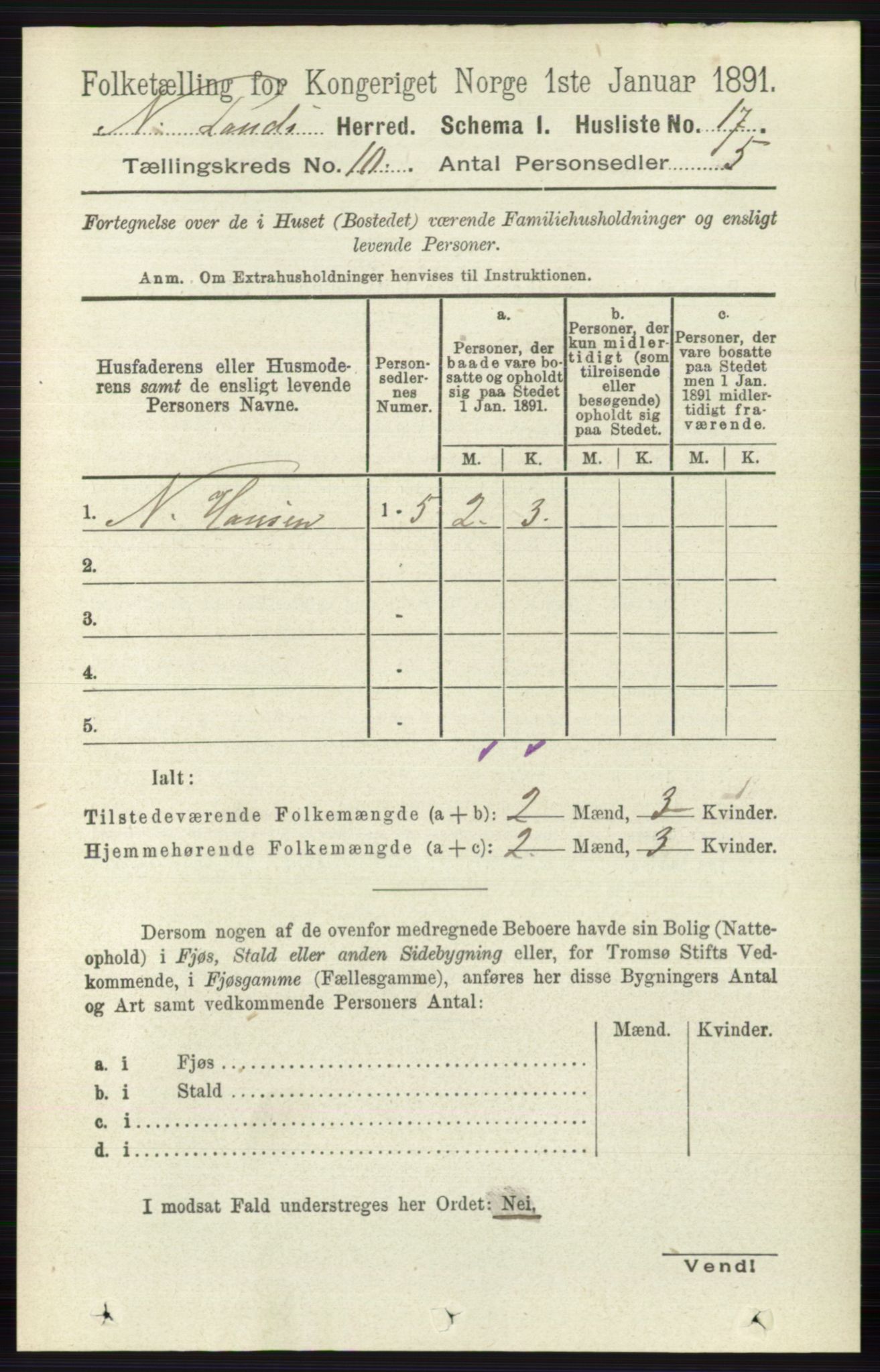 RA, Folketelling 1891 for 0538 Nordre Land herred, 1891, s. 2787