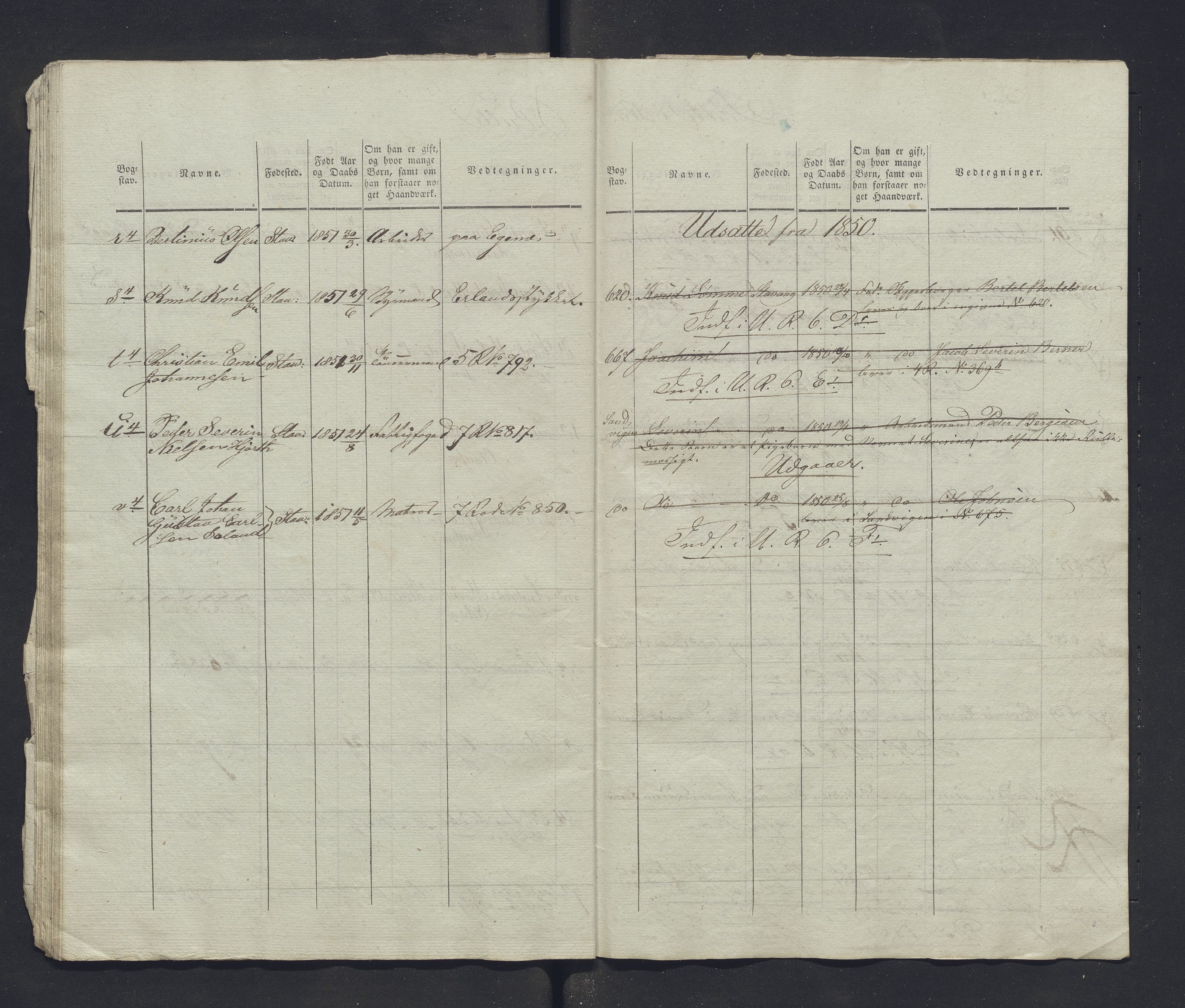 Innrulleringssjefen i Bergen, Avd. III. Bergen og Stavanger 1805-1850, AV/SAB-A-100467/H/Ha/L0009: Mannskapsruller, 1851-1852, s. 159