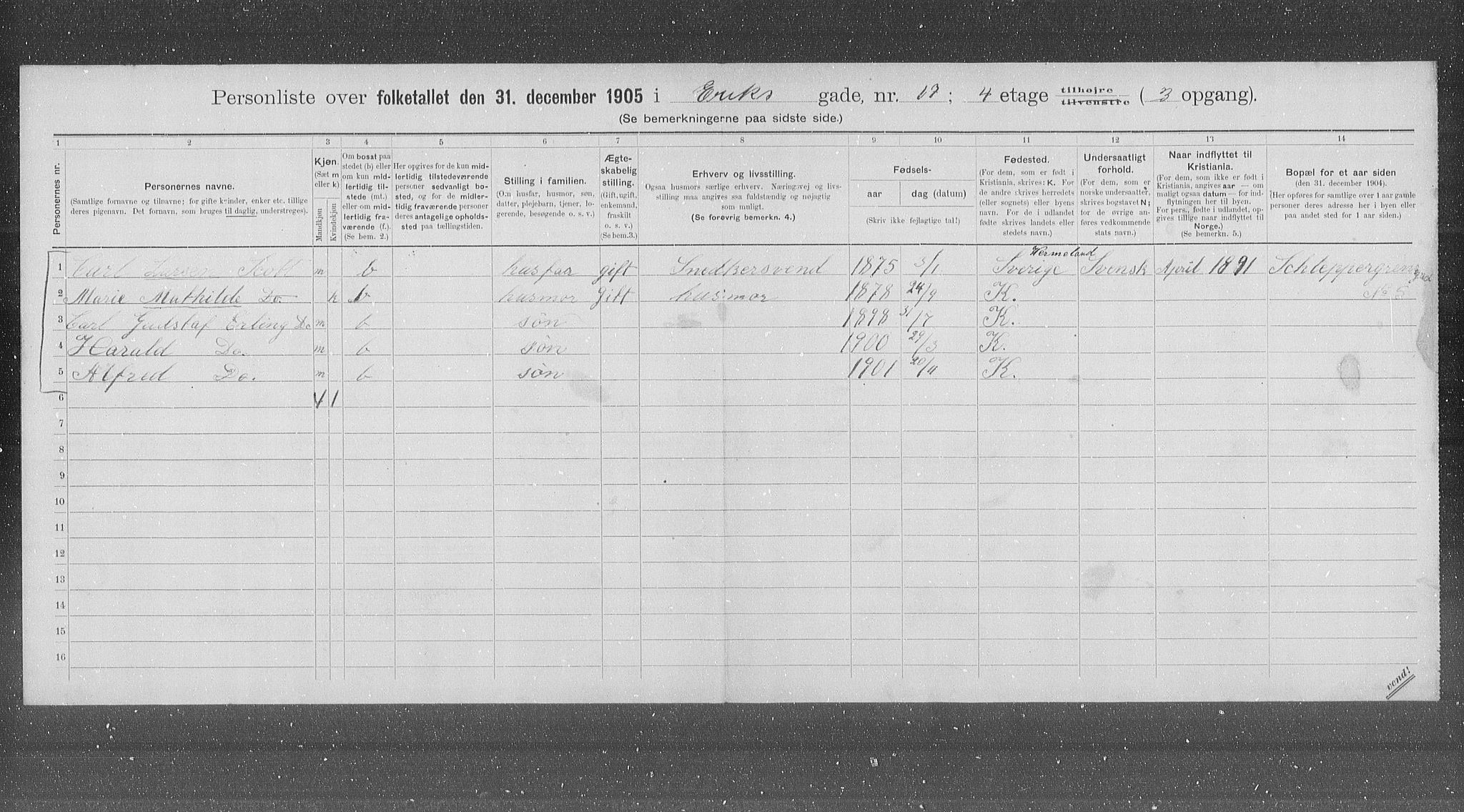 OBA, Kommunal folketelling 31.12.1905 for Kristiania kjøpstad, 1905, s. 11381