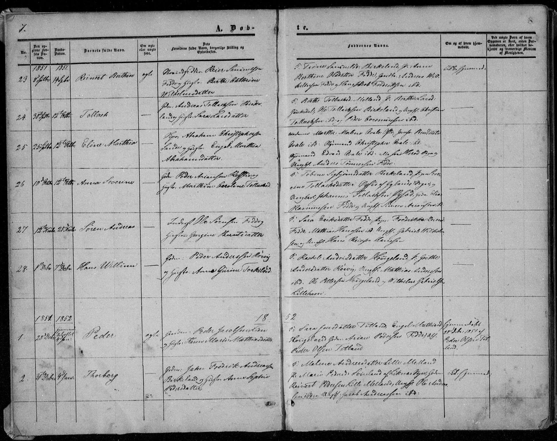 Kvinesdal sokneprestkontor, SAK/1111-0026/F/Fa/Faa/L0002: Ministerialbok nr. A 2, 1850-1876, s. 7