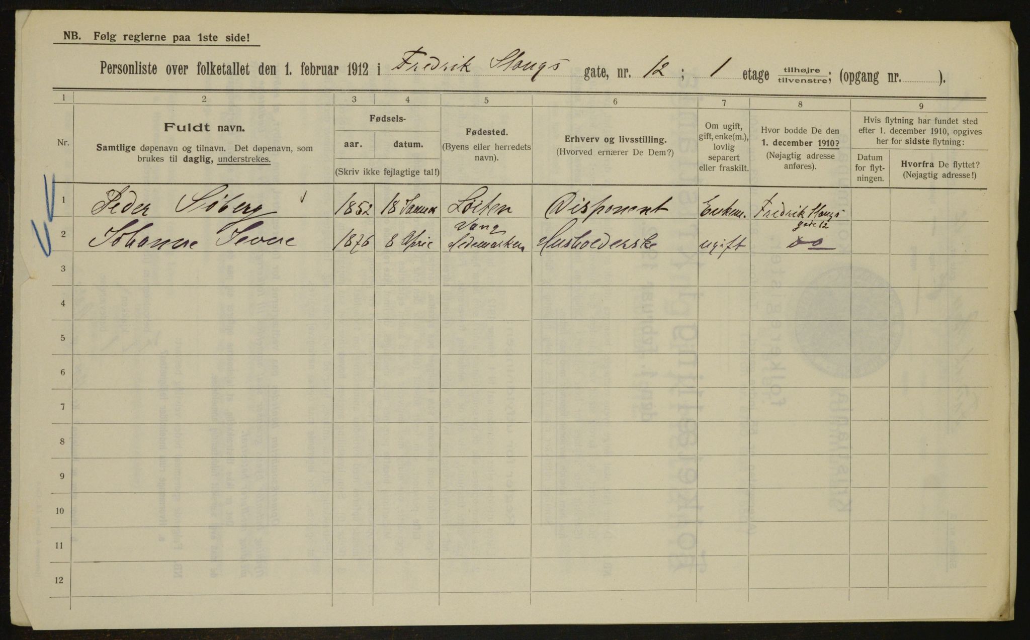 OBA, Kommunal folketelling 1.2.1912 for Kristiania, 1912, s. 26642