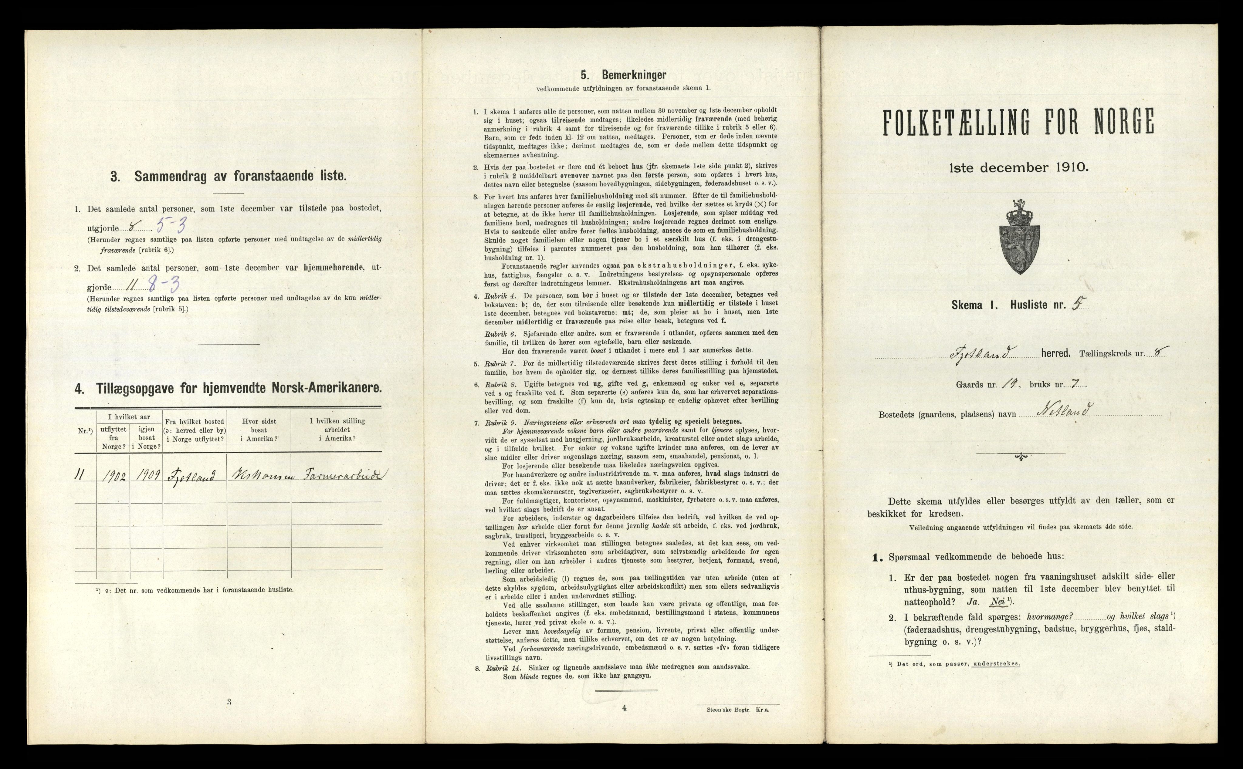 RA, Folketelling 1910 for 1036 Fjotland herred, 1910, s. 330