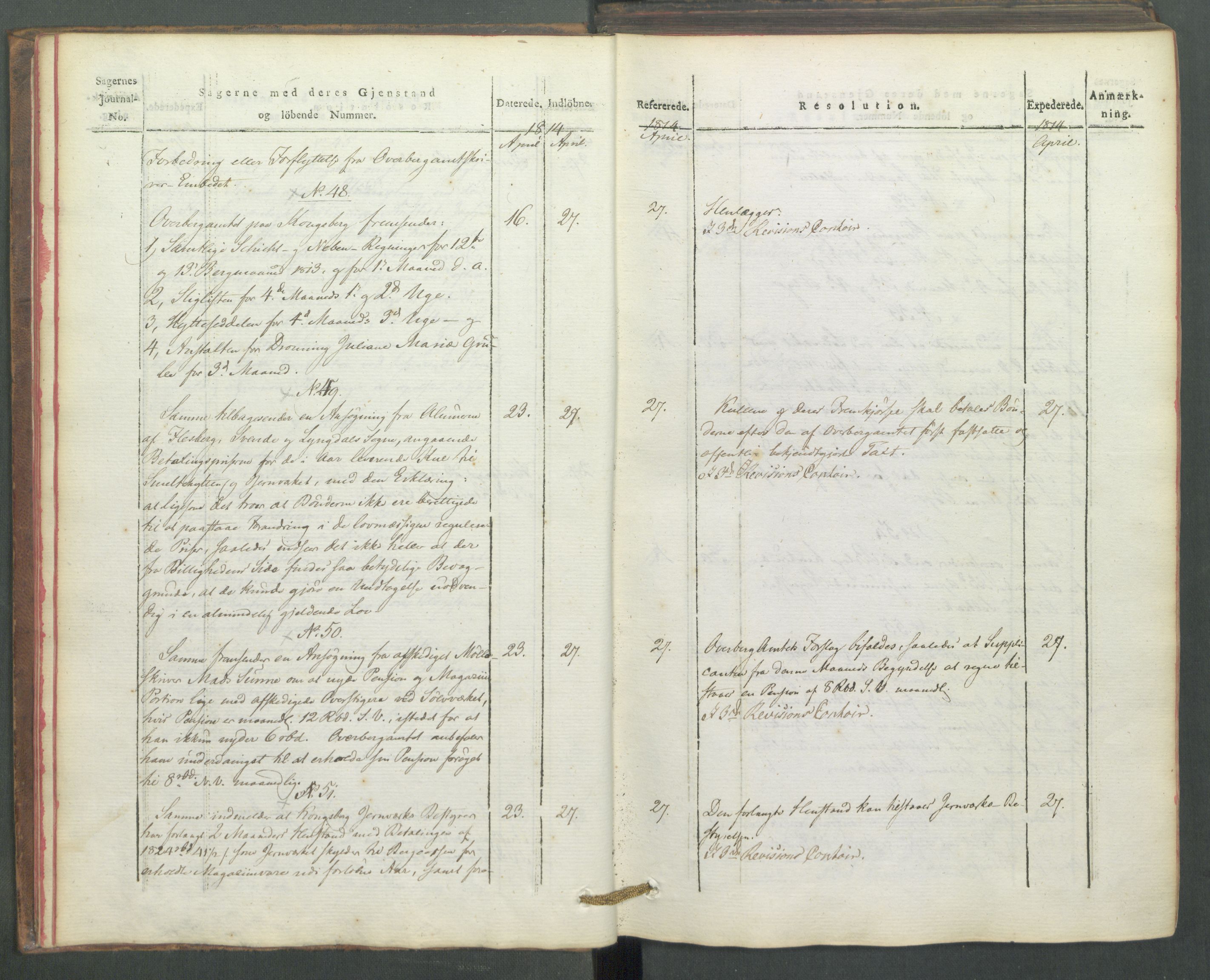 Departementene i 1814, RA/S-3899/Fe/L0054: Journal, 1814