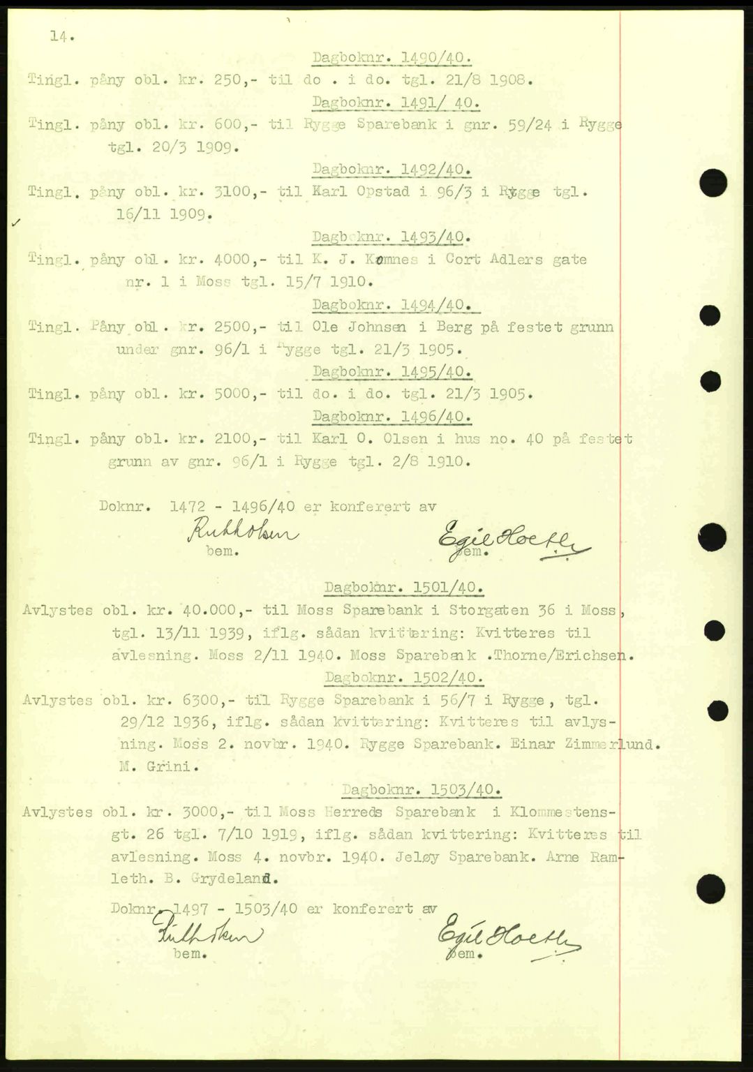 Moss sorenskriveri, SAO/A-10168: Pantebok nr. B10, 1940-1941, Dagboknr: 1490/1940