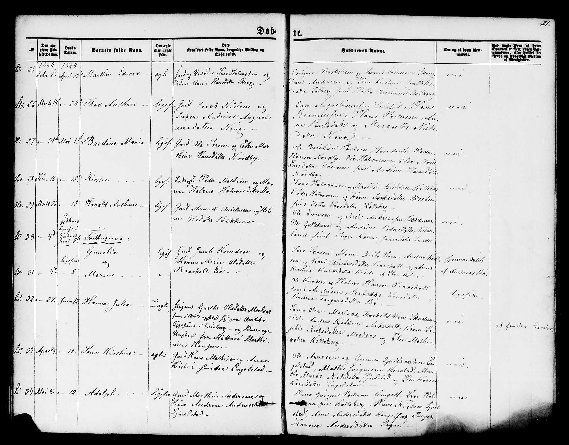 Lardal kirkebøker, AV/SAKO-A-350/F/Fa/L0007: Ministerialbok nr. I 7, 1861-1880, s. 21