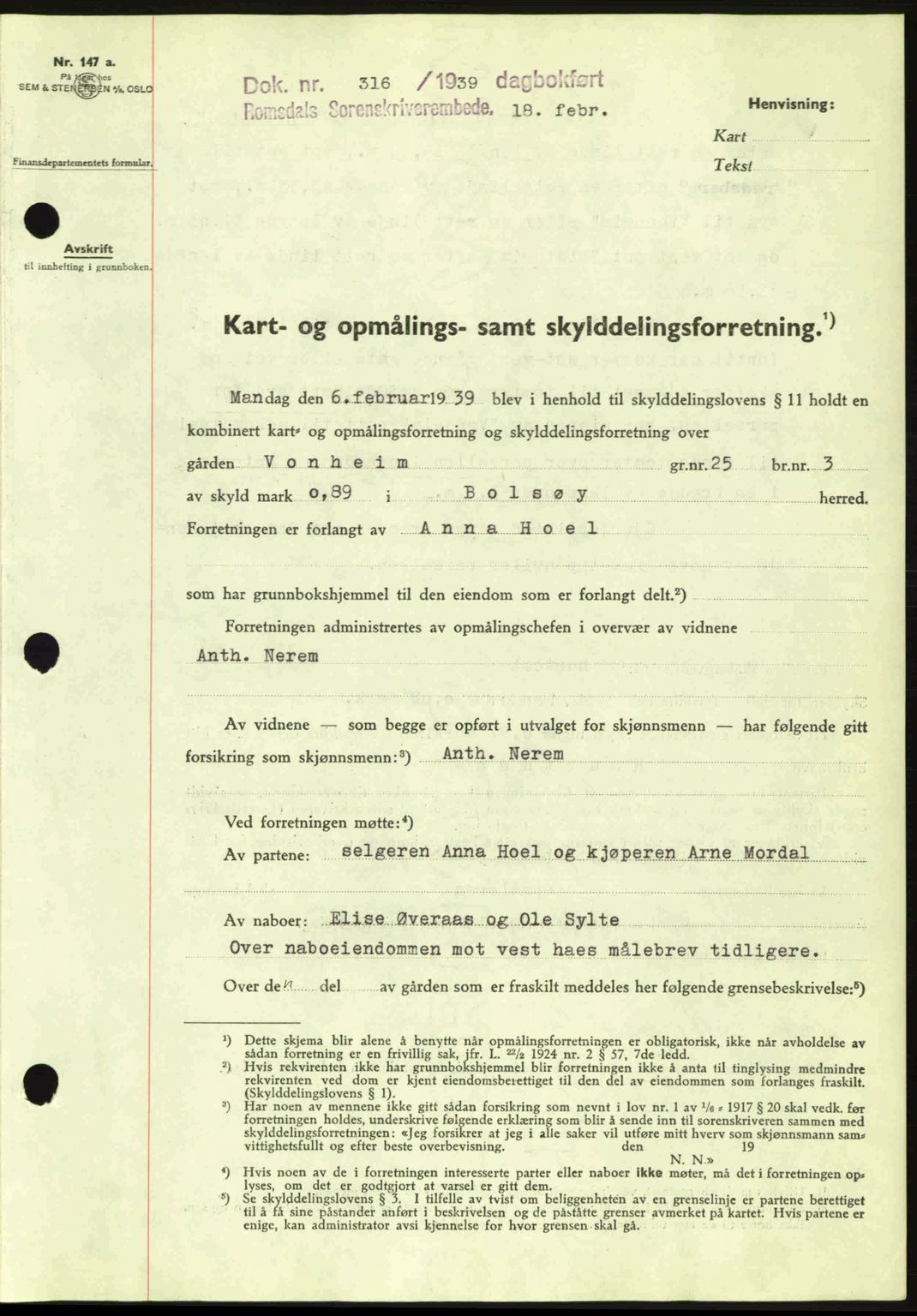 Romsdal sorenskriveri, AV/SAT-A-4149/1/2/2C: Pantebok nr. A6, 1938-1939, Dagboknr: 316/1939