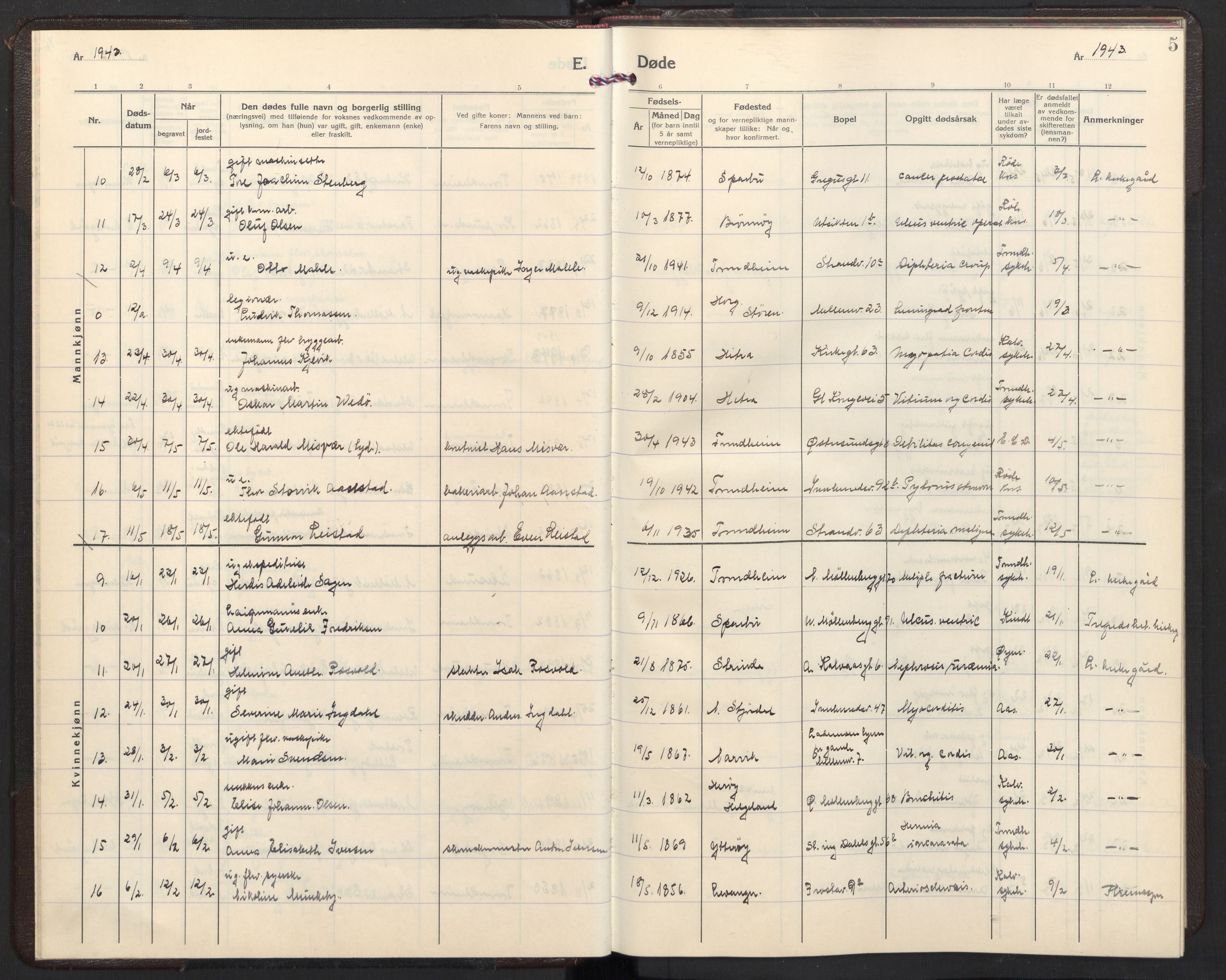 Ministerialprotokoller, klokkerbøker og fødselsregistre - Sør-Trøndelag, AV/SAT-A-1456/605/L0264: Klokkerbok nr. 605C11, 1942-1949, s. 5