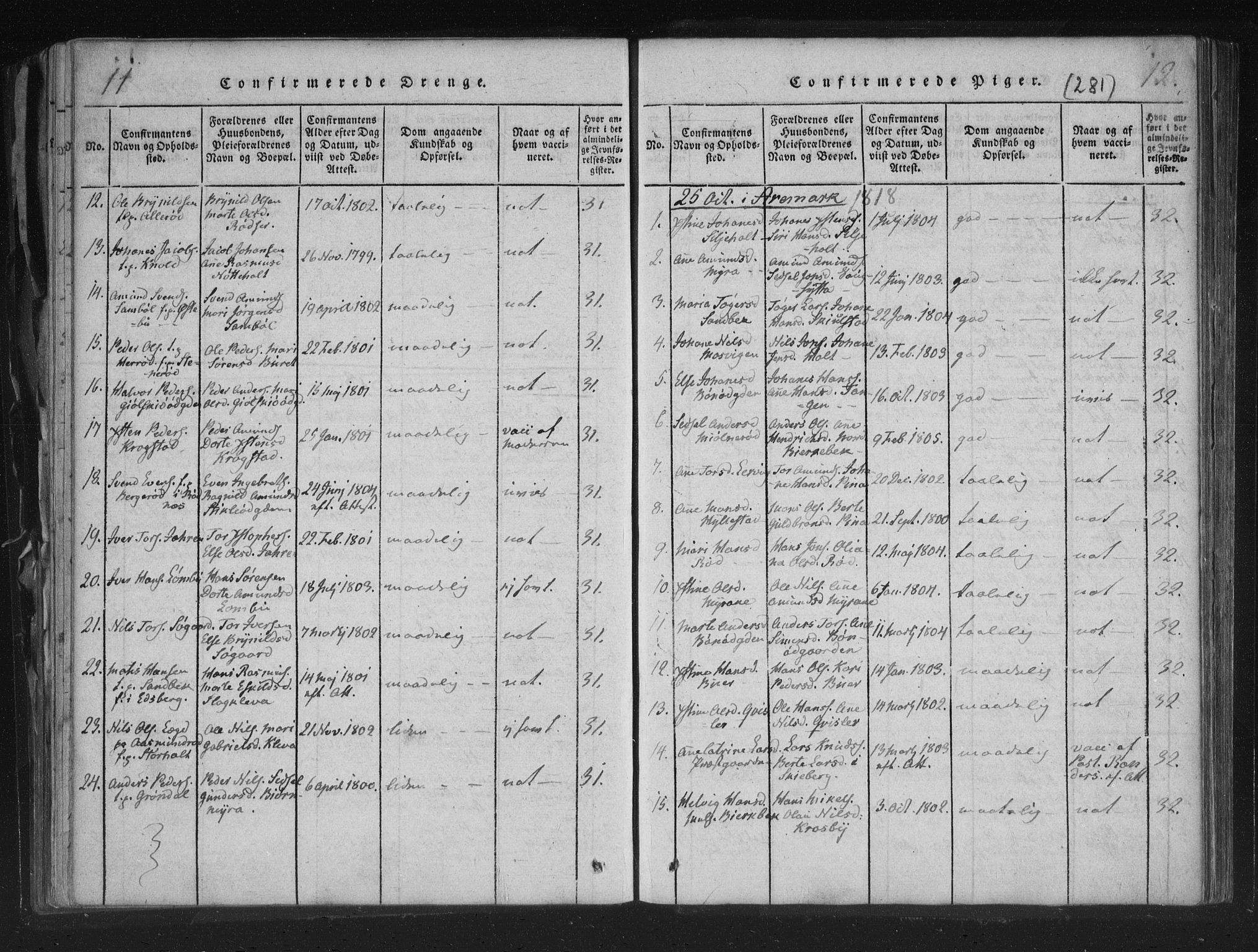 Aremark prestekontor Kirkebøker, AV/SAO-A-10899/F/Fc/L0001: Ministerialbok nr. III 1, 1814-1834, s. 11-12