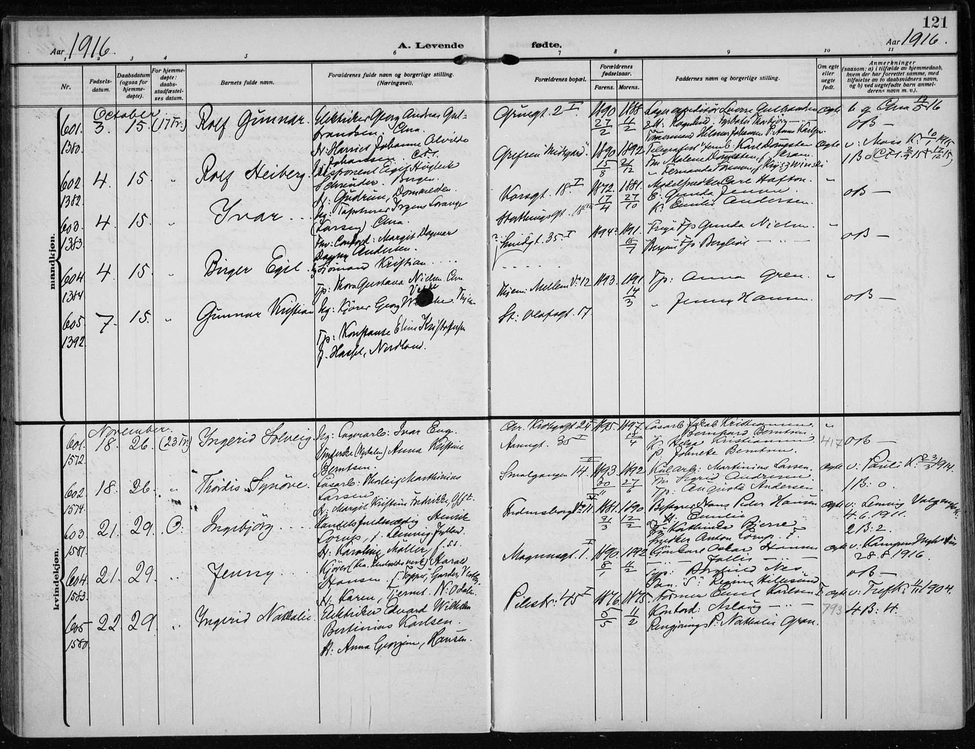 Rikshospitalet prestekontor Kirkebøker, AV/SAO-A-10309b/F/L0016: Ministerialbok nr. 16, 1916-1918, s. 121