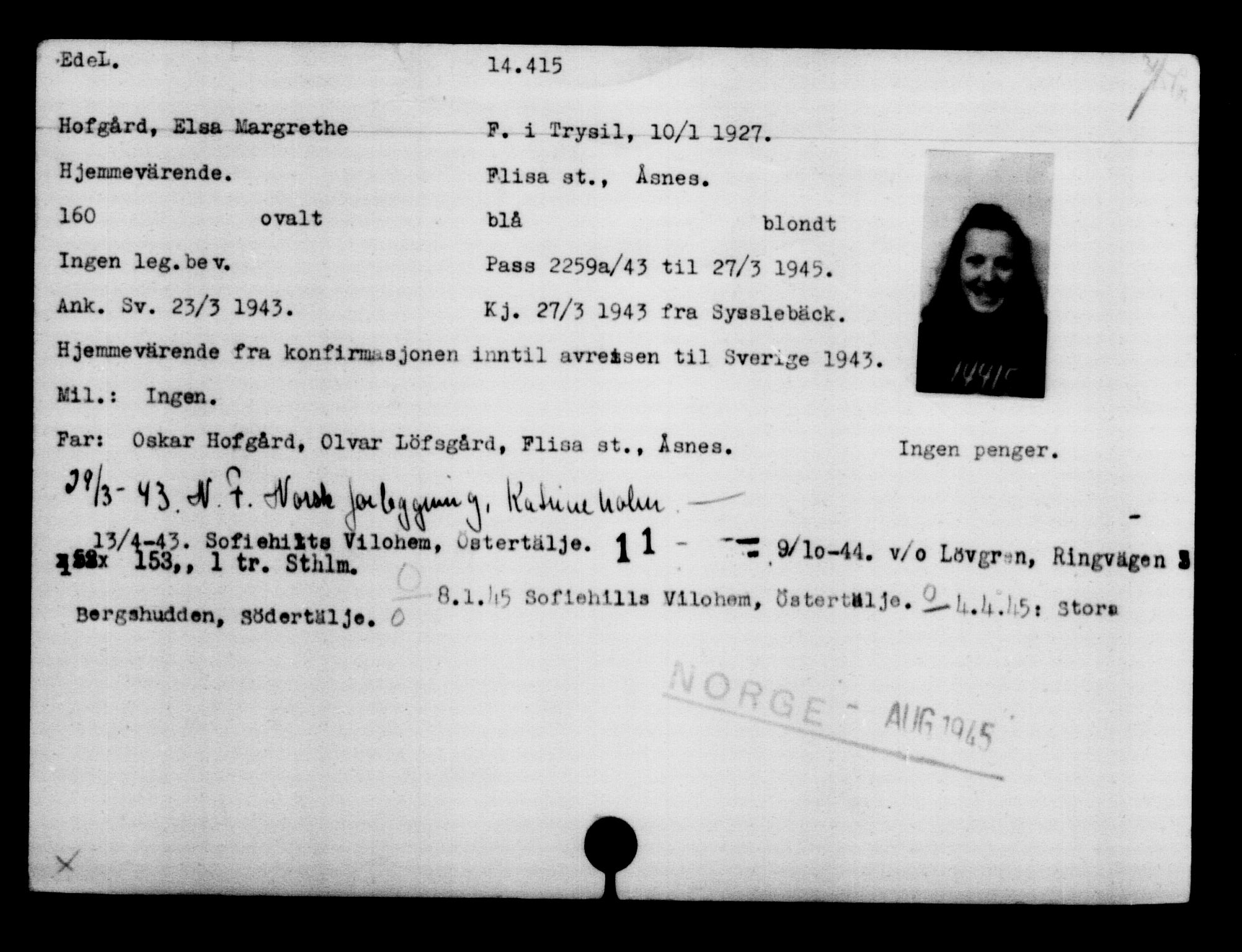 Den Kgl. Norske Legasjons Flyktningskontor, AV/RA-S-6753/V/Va/L0007: Kjesäterkartoteket.  Flyktningenr. 12700-15723, 1940-1945, s. 1981