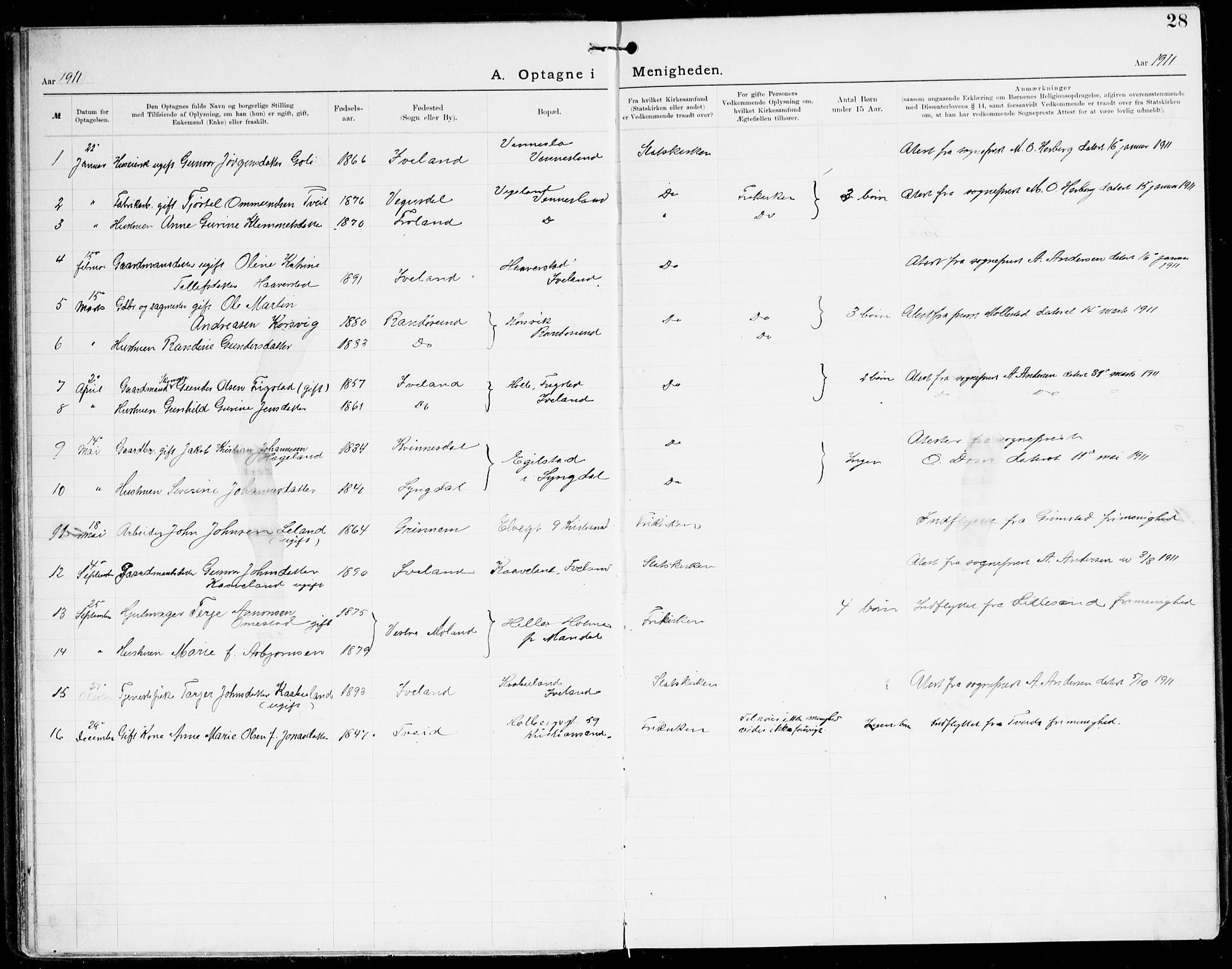 Den evangelisk-lutherske frikirke, Kristiansand, AV/SAK-1292-0017/F/Fa/L0003: Dissenterprotokoll nr. F 11, 1892-1925, s. 28
