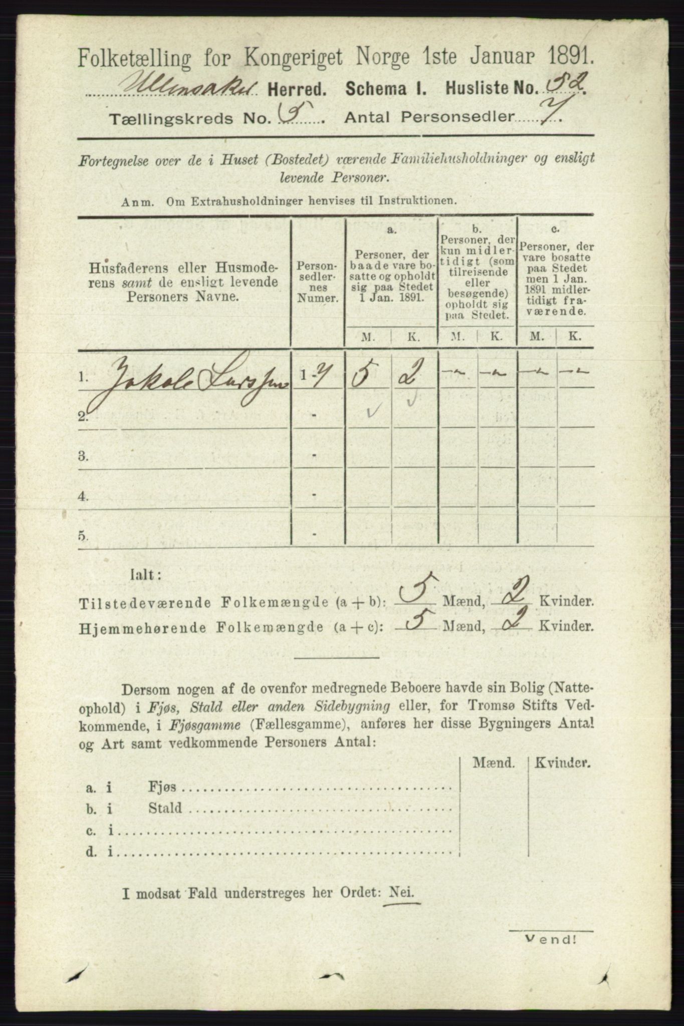 RA, Folketelling 1891 for 0235 Ullensaker herred, 1891, s. 2080