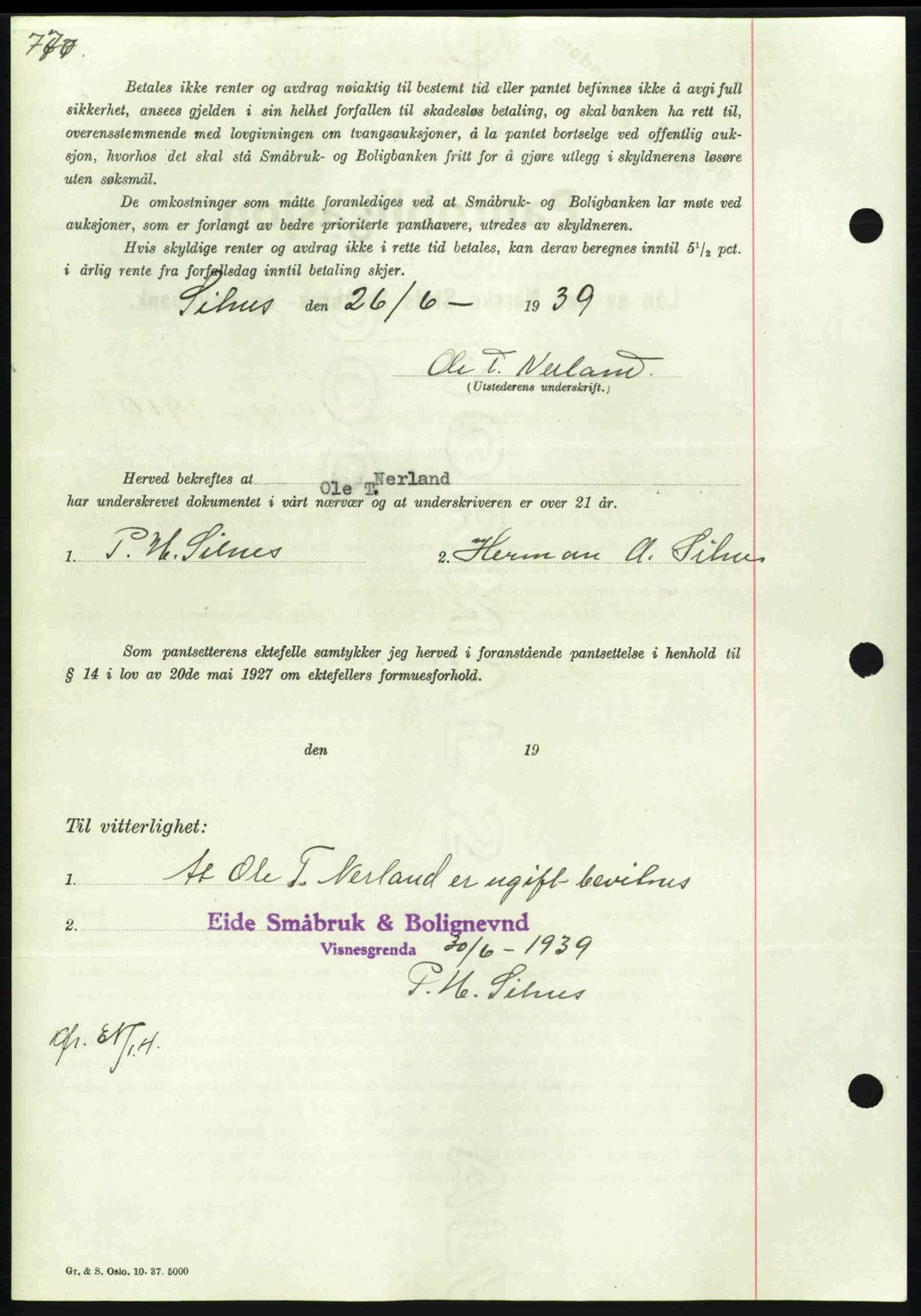 Nordmøre sorenskriveri, AV/SAT-A-4132/1/2/2Ca: Pantebok nr. B85, 1939-1939, Dagboknr: 2089/1939