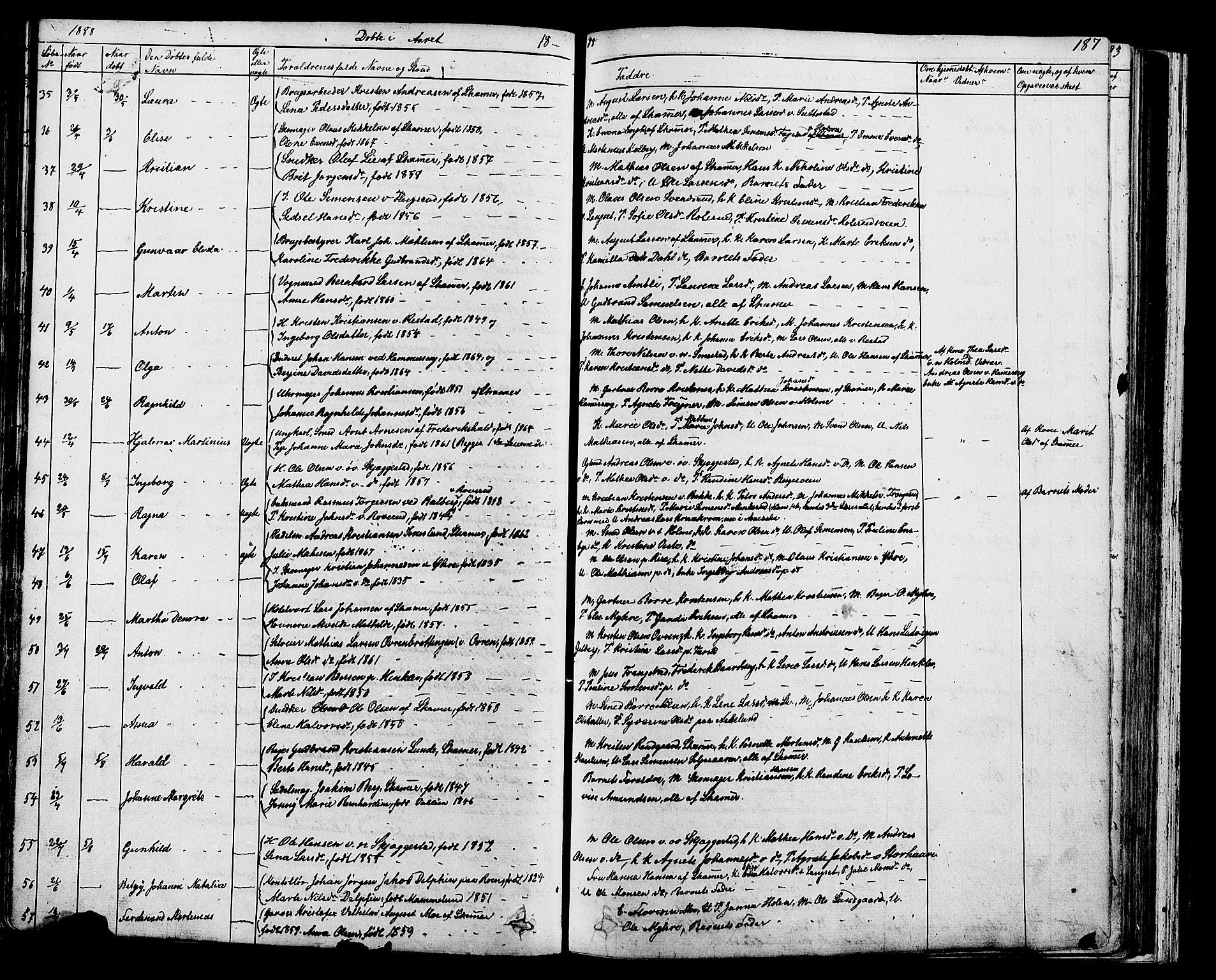 Fåberg prestekontor, AV/SAH-PREST-086/H/Ha/Hab/L0007: Klokkerbok nr. 7, 1856-1891, s. 186-187
