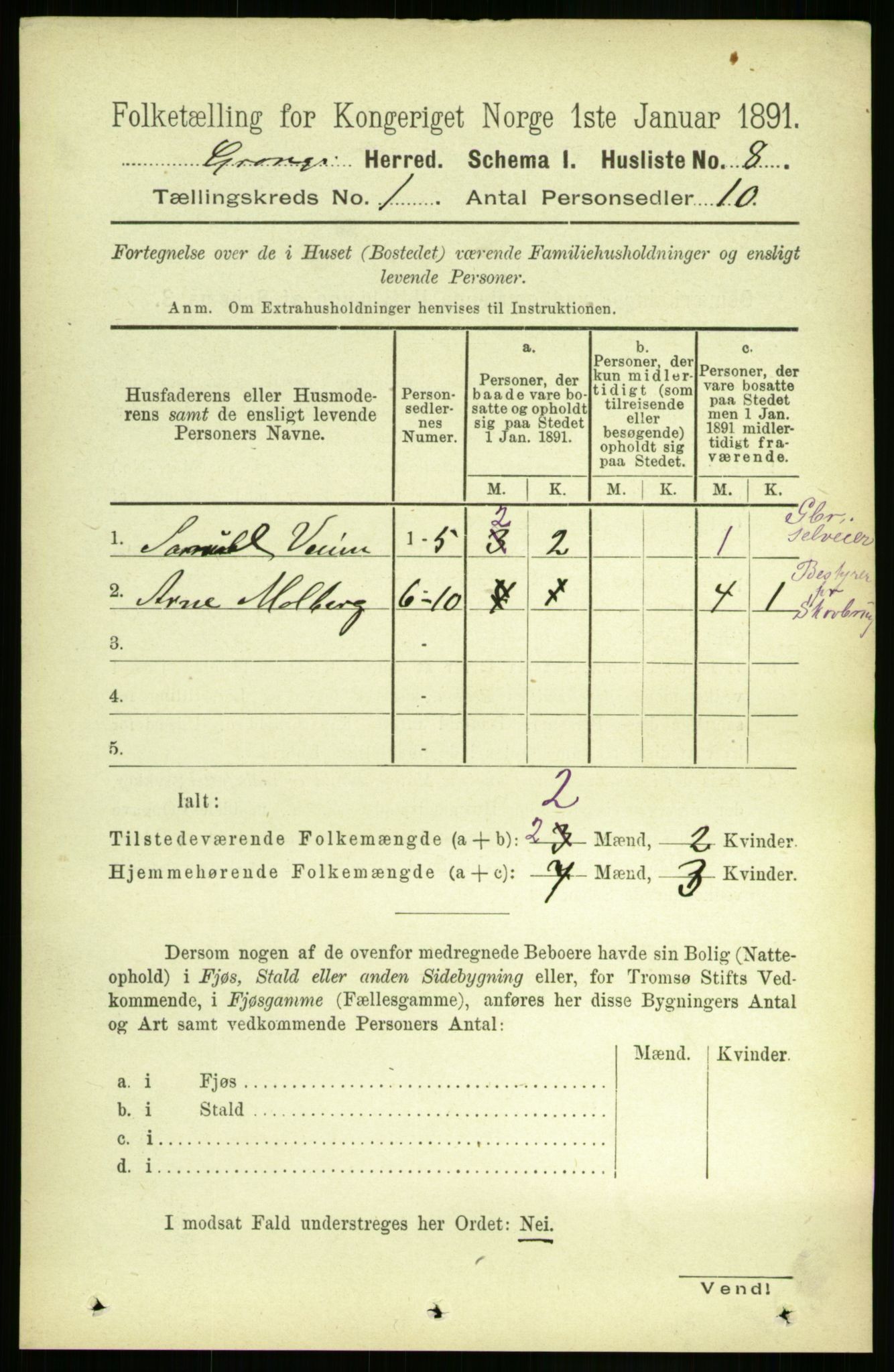 RA, Folketelling 1891 for 1742 Grong herred, 1891, s. 37