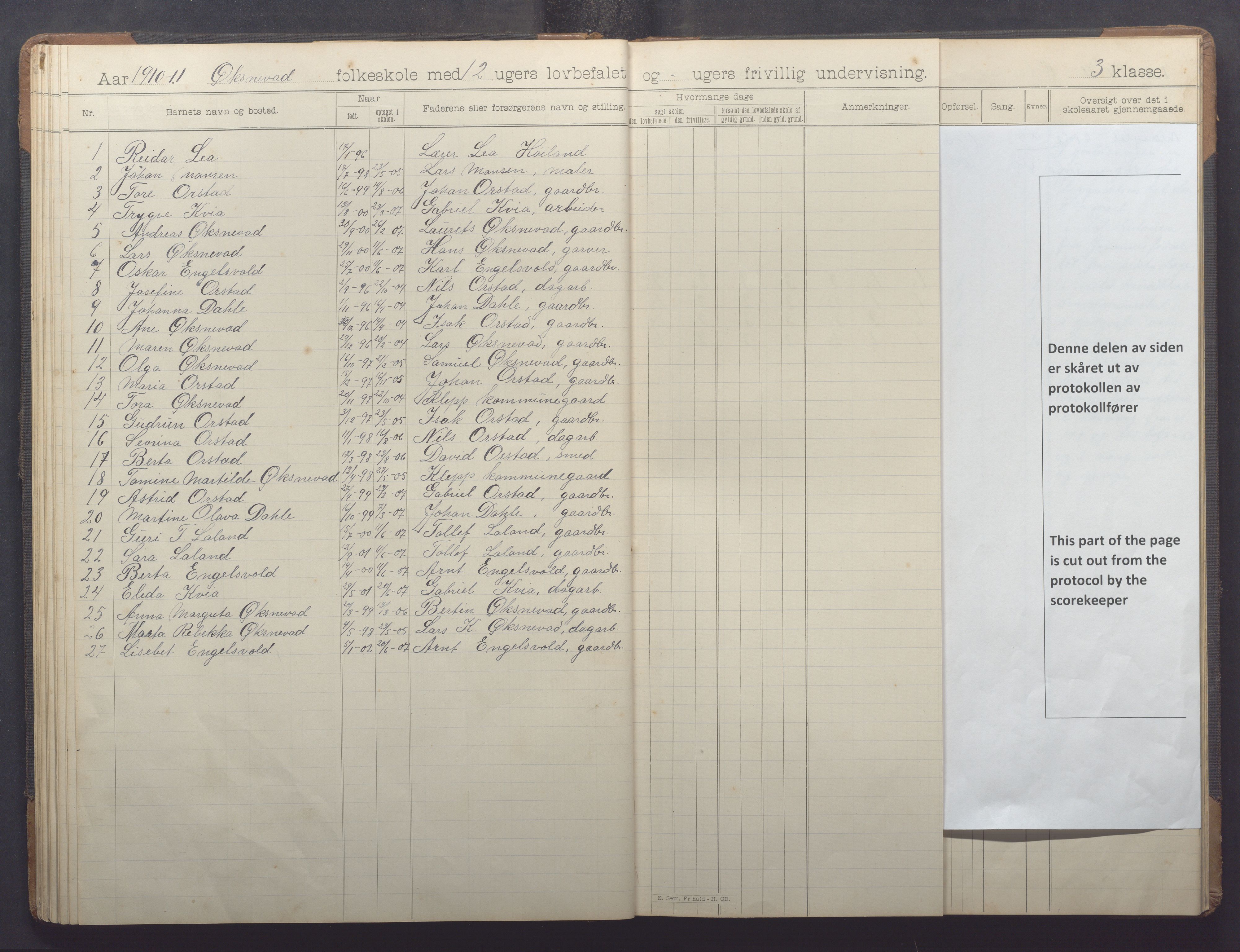 Klepp kommune - Engelsvoll skole, IKAR/K-100299/H/L0001: Skoleprotokoll, 1908-1918, s. 42