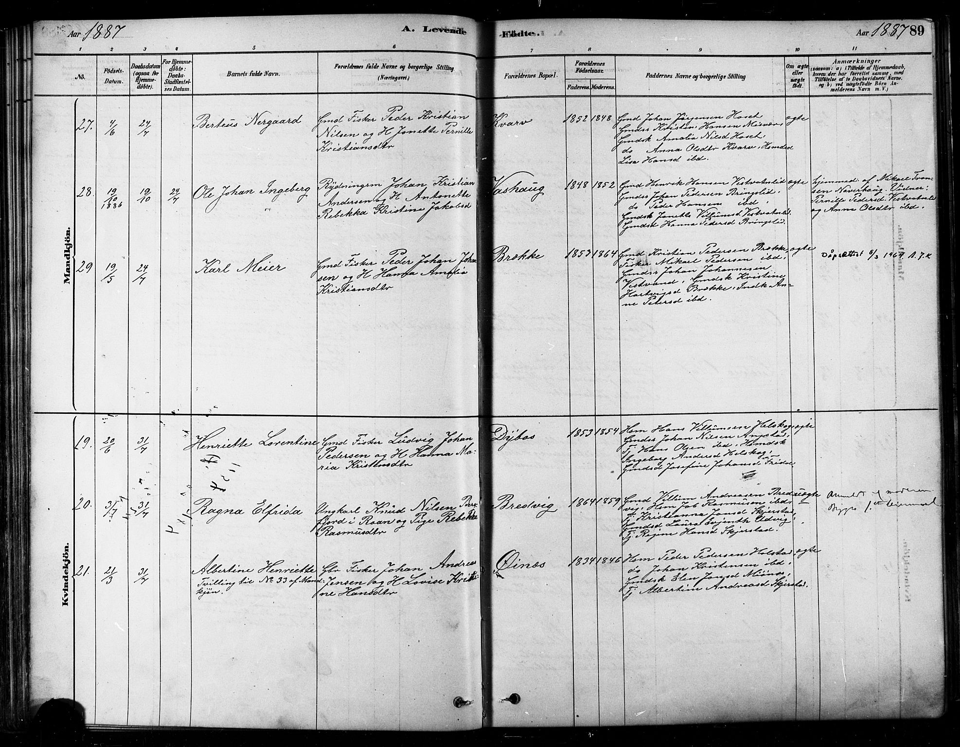 Ministerialprotokoller, klokkerbøker og fødselsregistre - Nordland, SAT/A-1459/852/L0740: Ministerialbok nr. 852A10, 1878-1894, s. 89