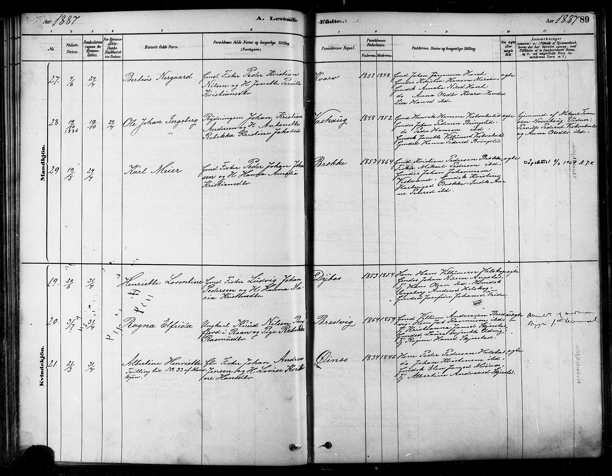 Ministerialprotokoller, klokkerbøker og fødselsregistre - Nordland, AV/SAT-A-1459/852/L0740: Ministerialbok nr. 852A10, 1878-1894, s. 89