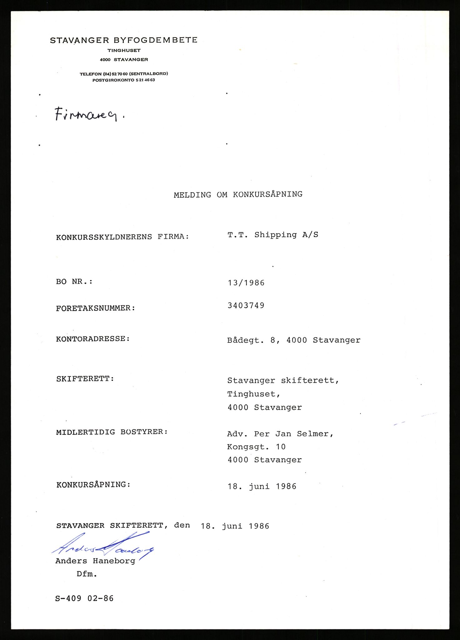 Stavanger byfogd, AV/SAST-A-101408/002/J/Jd/Jde/L0103: Registreringsmeldinger og bilag. Aksjeselskap, 2381-2413, 1983