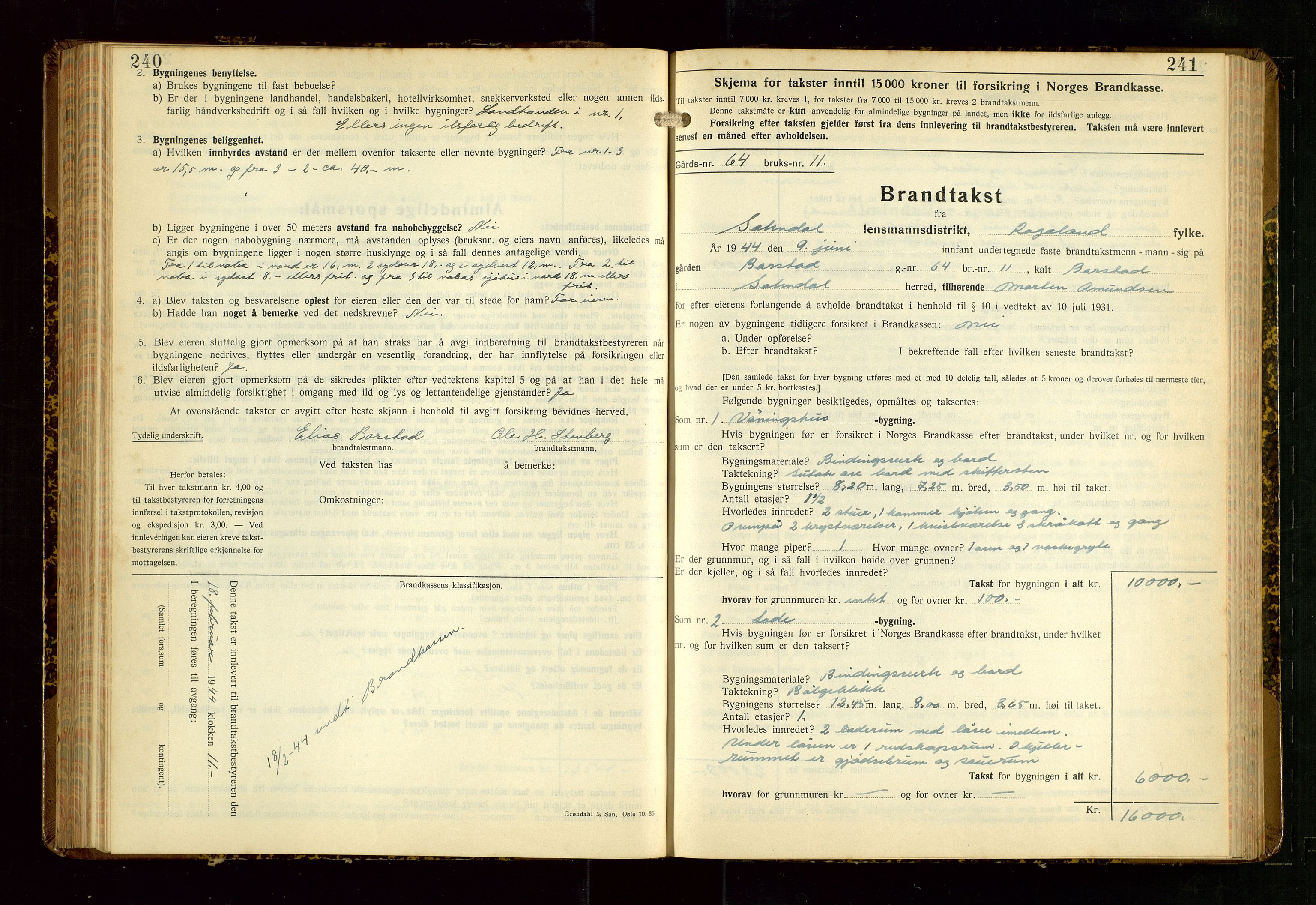 Sokndal lensmannskontor, AV/SAST-A-100417/Gob/L0008: "Brandtakst-Protokoll", 1937-1955, s. 240-241