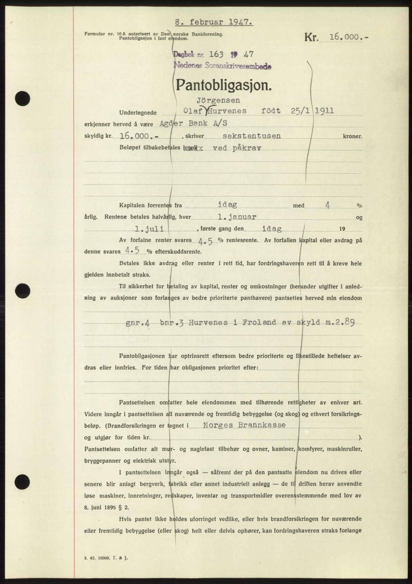 Nedenes sorenskriveri, AV/SAK-1221-0006/G/Gb/Gbb/L0004: Pantebok nr. B4, 1947-1947, Dagboknr: 163/1947