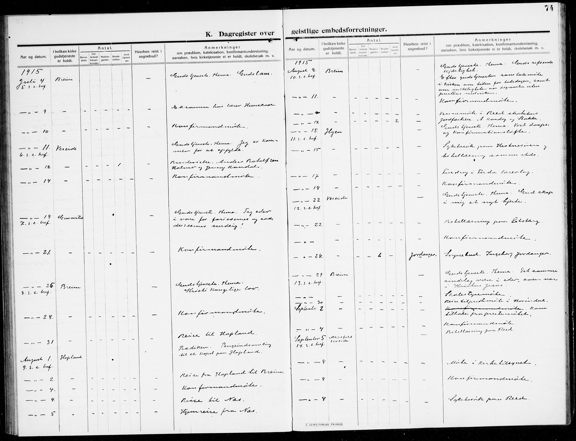 Gloppen sokneprestembete, SAB/A-80101/H/Hac/L0004: Residerende kapellans bok nr. A 4, 1909-1923, s. 74