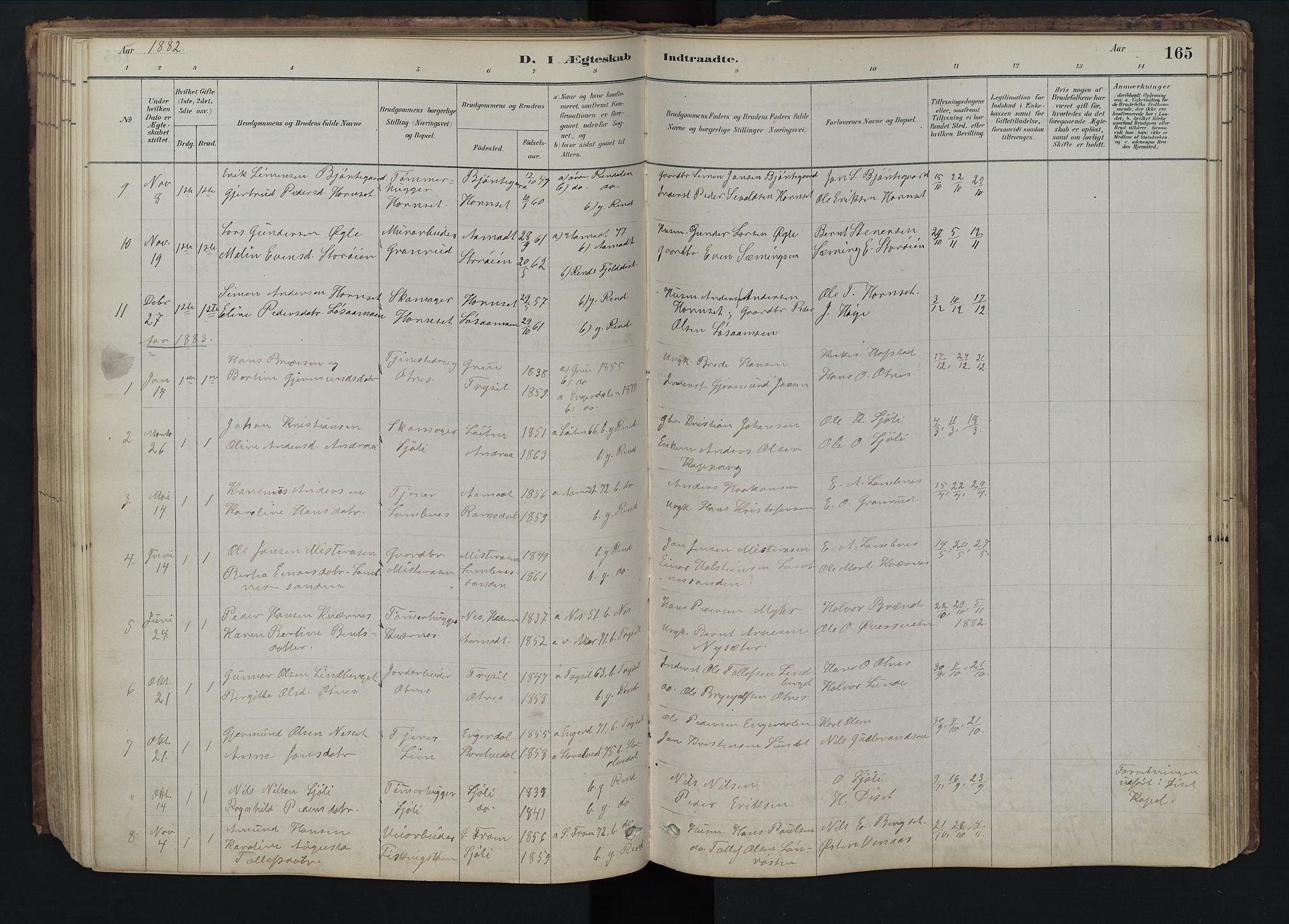 Rendalen prestekontor, AV/SAH-PREST-054/H/Ha/Hab/L0009: Klokkerbok nr. 9, 1879-1902, s. 165