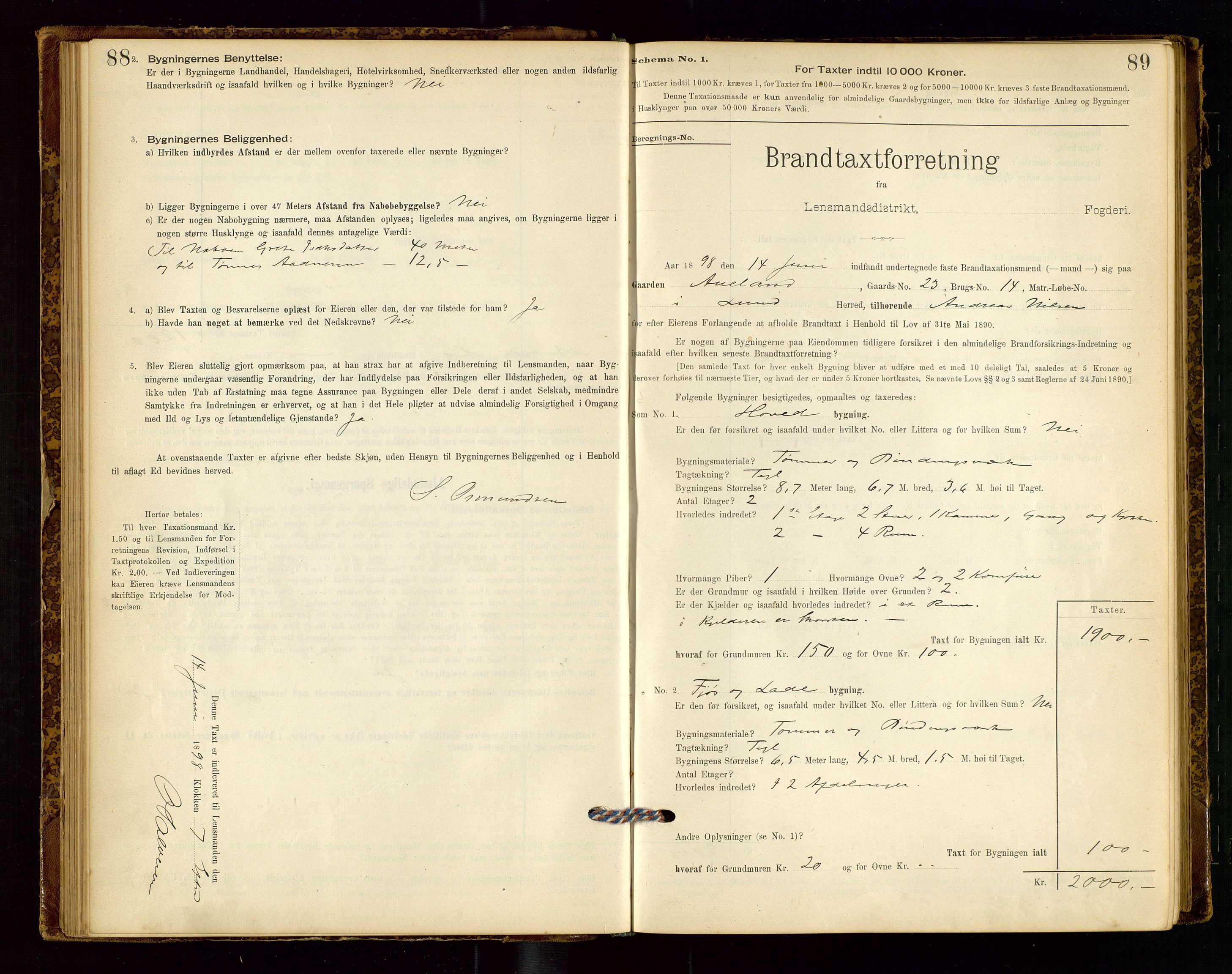 Lund lensmannskontor, AV/SAST-A-100303/Gob/L0001: "Brandtakstprotokol", 1894-1907, s. 88-89