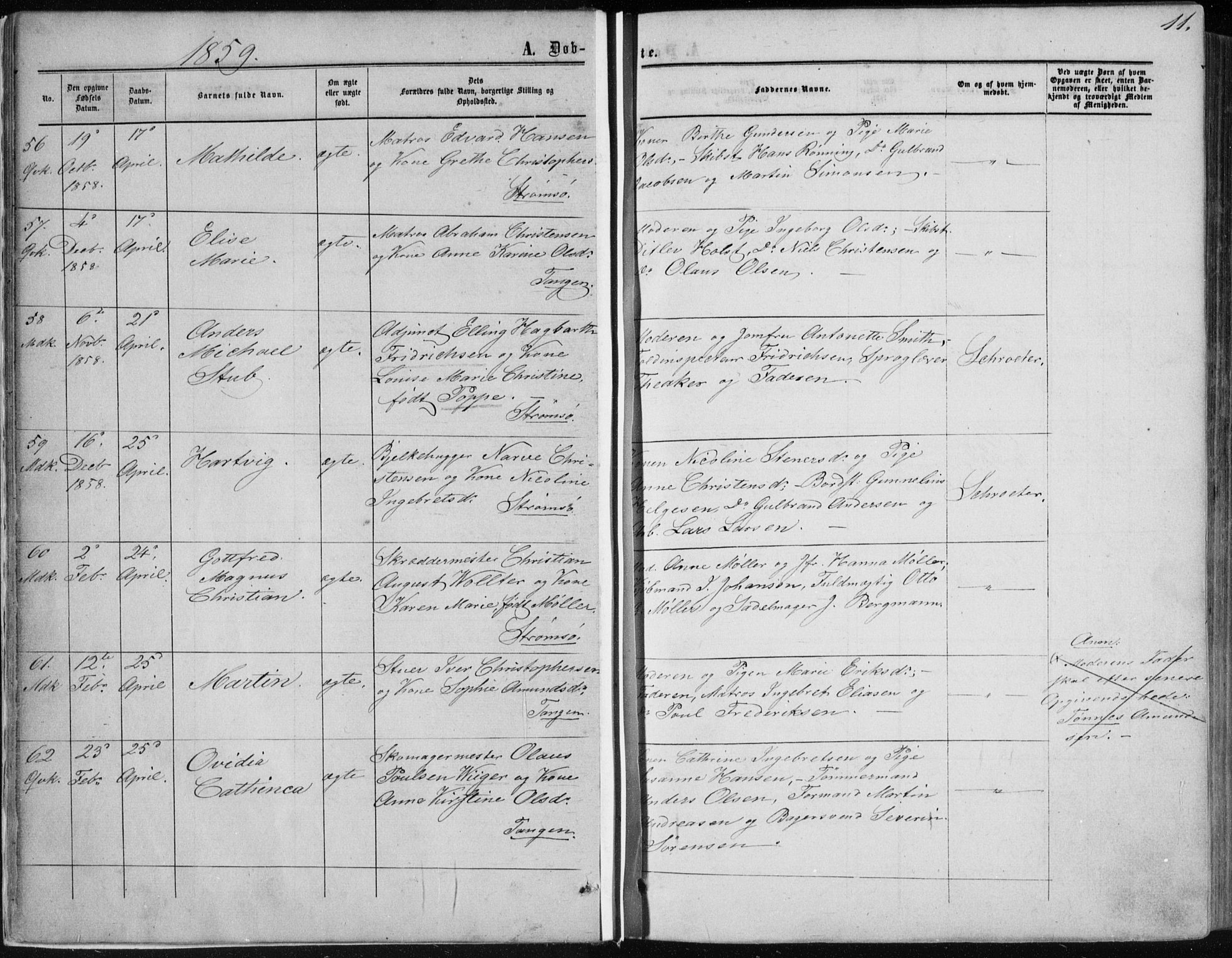 Strømsø kirkebøker, AV/SAKO-A-246/F/Fa/L0015: Ministerialbok nr. I 15, 1859-1868, s. 11
