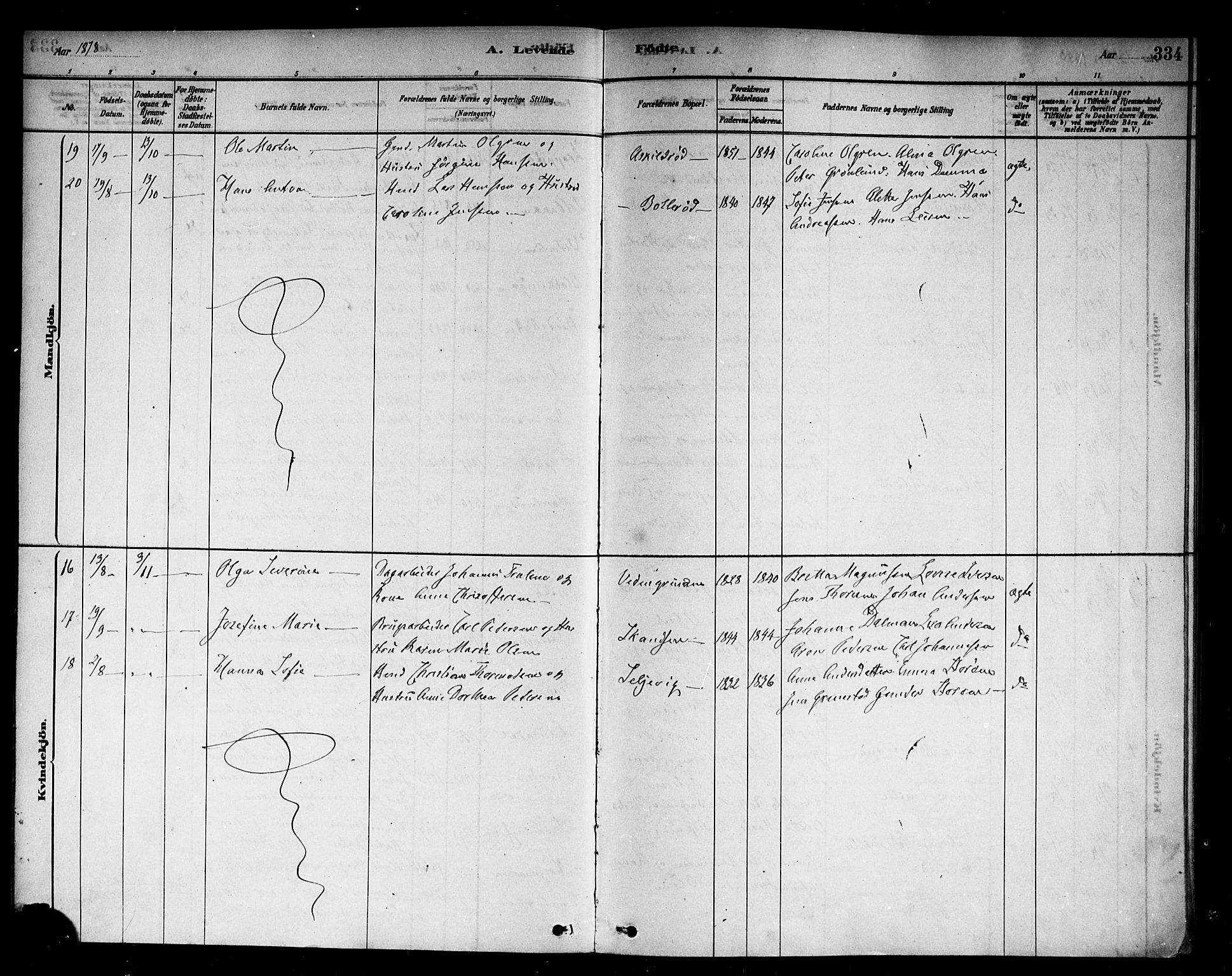 Berg prestekontor Kirkebøker, AV/SAO-A-10902/F/Fb/L0001: Ministerialbok nr. II 1, 1878-1887, s. 334