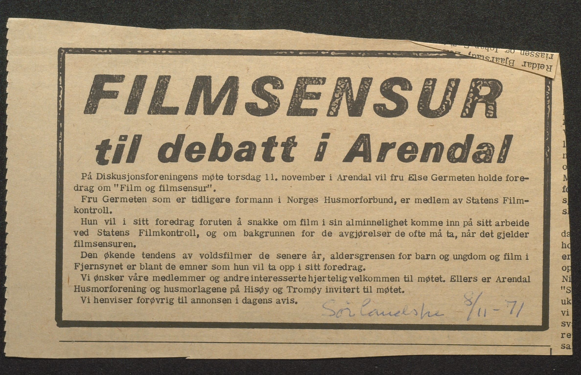 Samling av foreningsarkiv. A-Å, AAKS/PA-1059/F/L0012: Foreninger, Arendal, 1969-1976