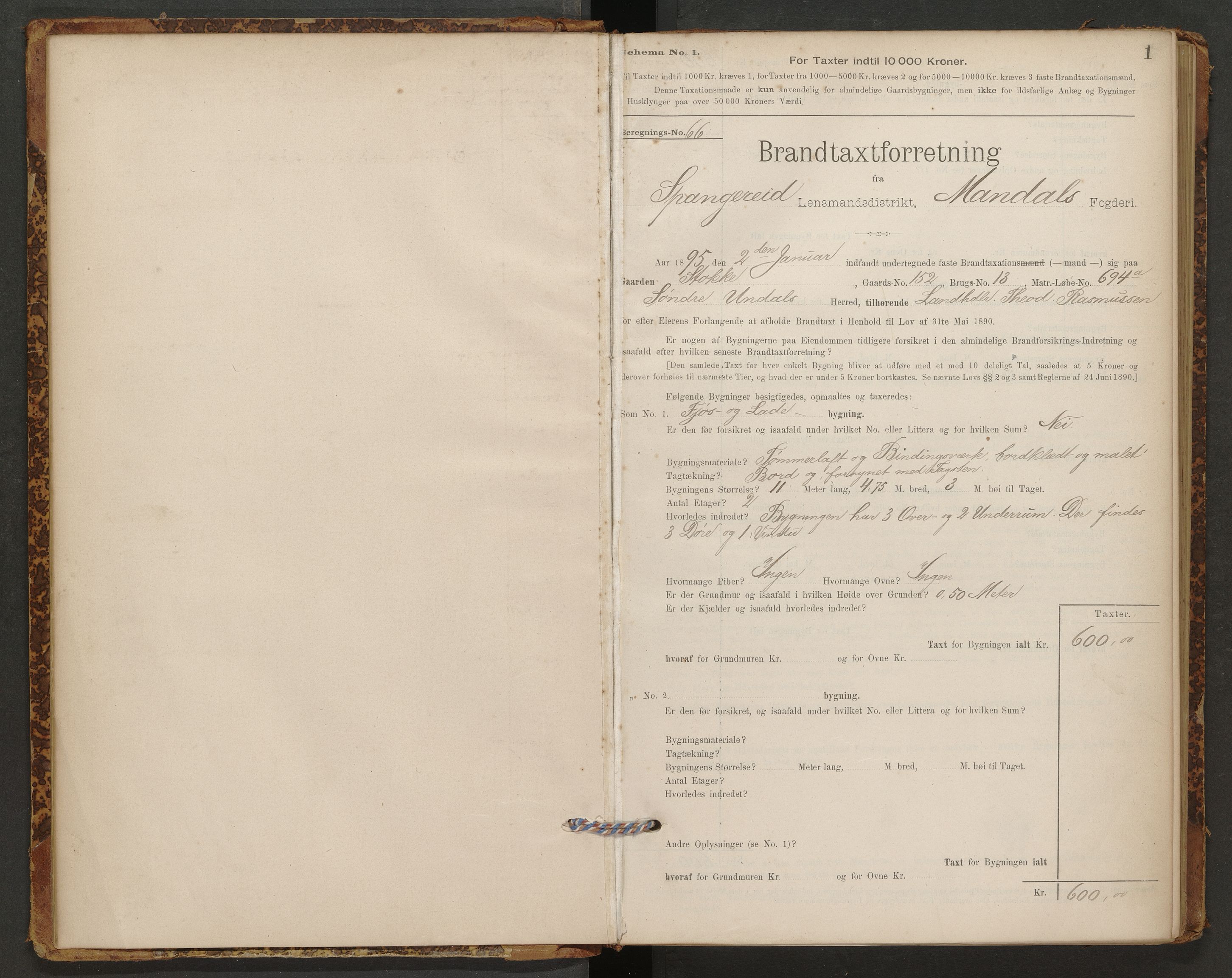 Norges Brannkasse Spangereid, AV/SAK-2241-0045/F/Fa/L0003: Branntakstprotokoll nr. 3, 1895-1907