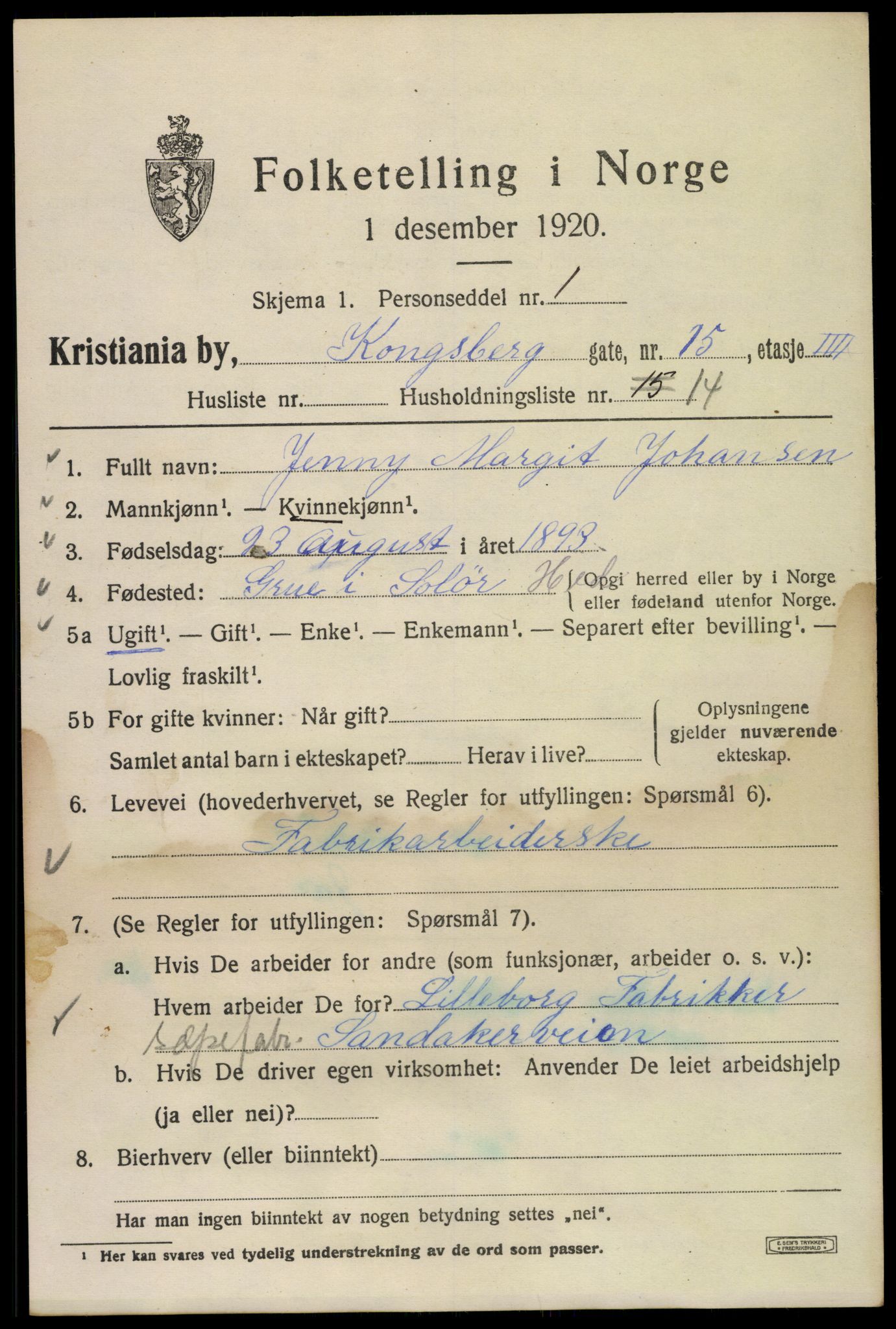 SAO, Folketelling 1920 for 0301 Kristiania kjøpstad, 1920, s. 347675