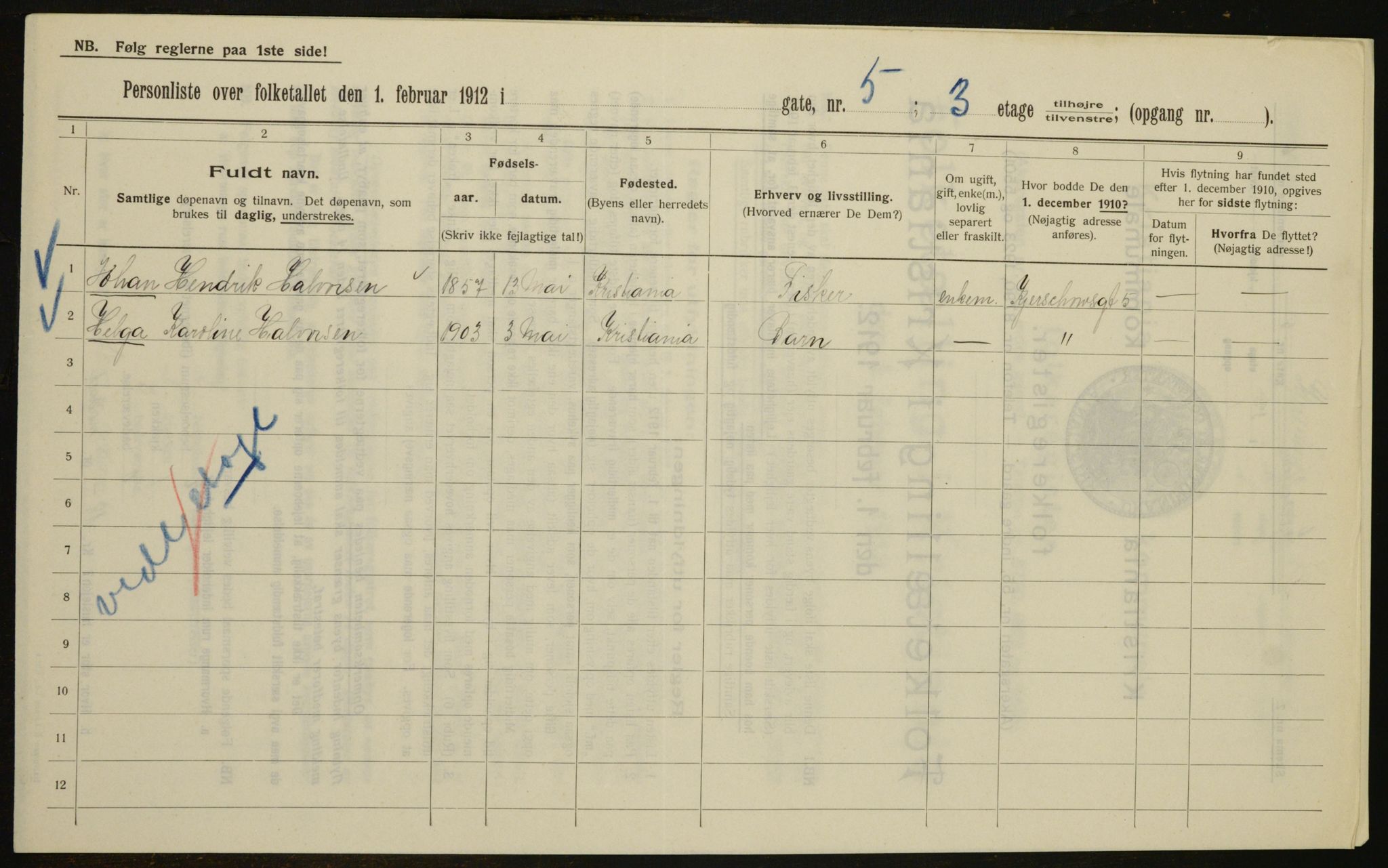 OBA, Kommunal folketelling 1.2.1912 for Kristiania, 1912, s. 49733